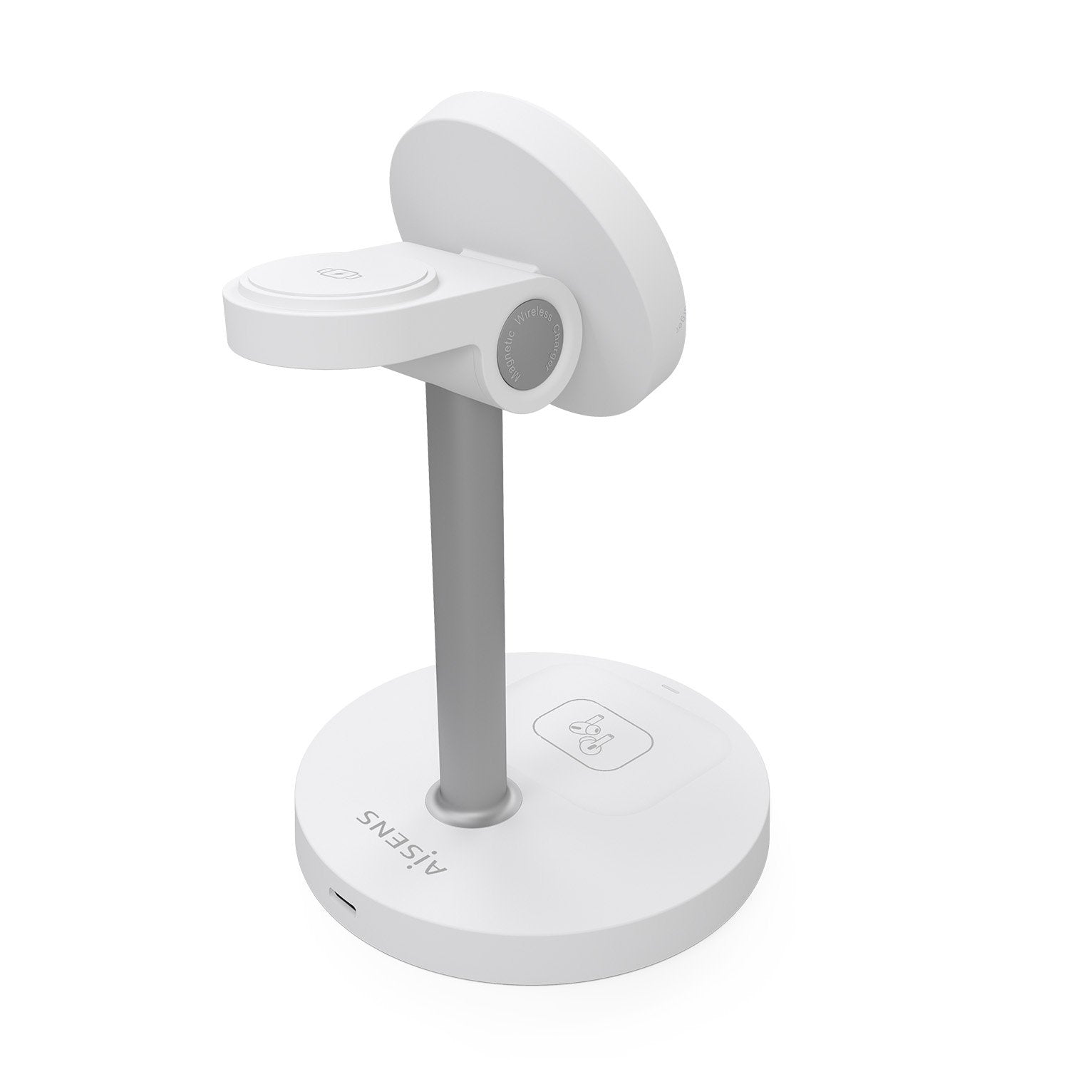 Aisens Cargador Inalambrico Usb-C 3 En 1 De 15w Para Movil, Apple Watch, Auriculares Con Estuche De Carga, Blanco