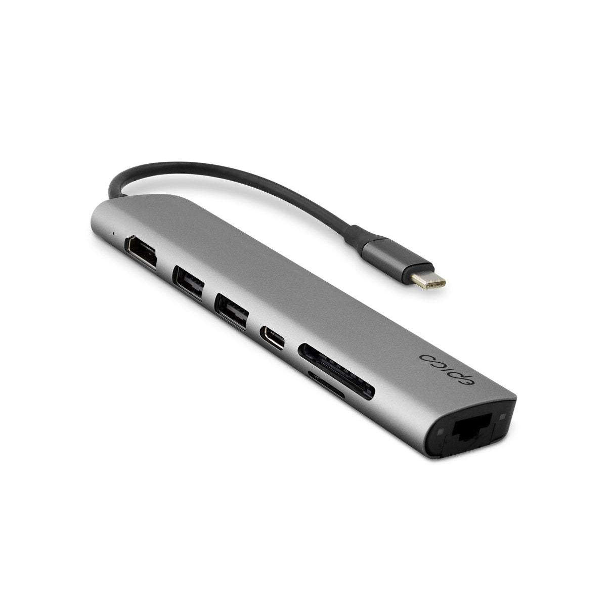Epico Hub Usb-C 7en1  A Hdmi  2usb-A  Ethernet  Microsd Usb-C - Gris Espacial