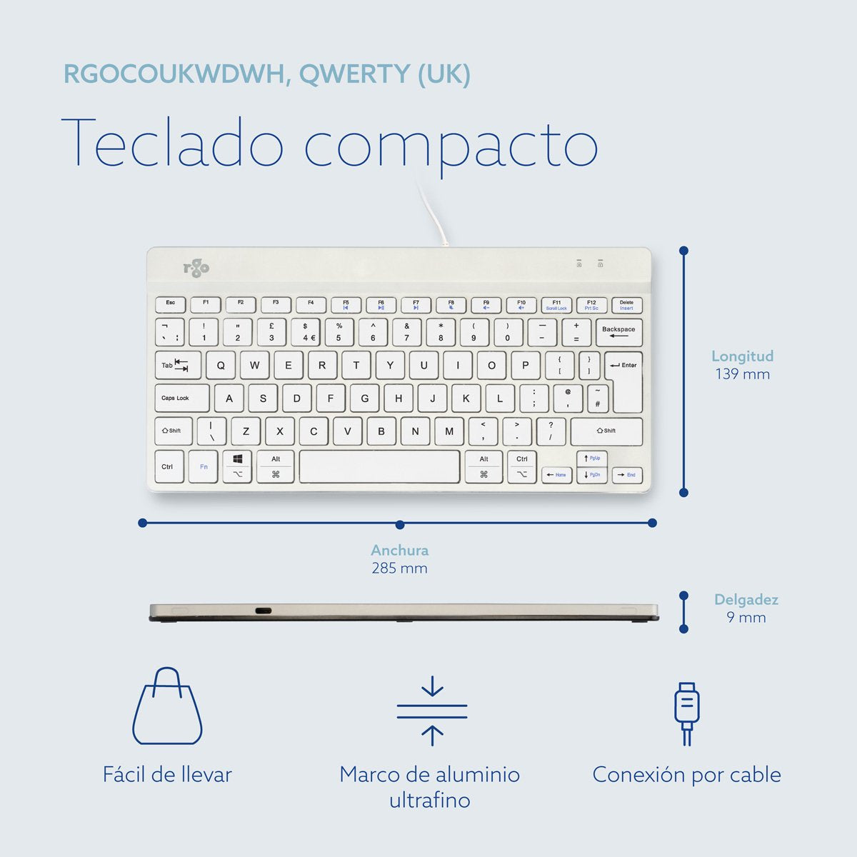 EAN 8719274492085 - R-Go Tools RGOCOUKWDWH teclado Oficina USB Inglés imagen 12