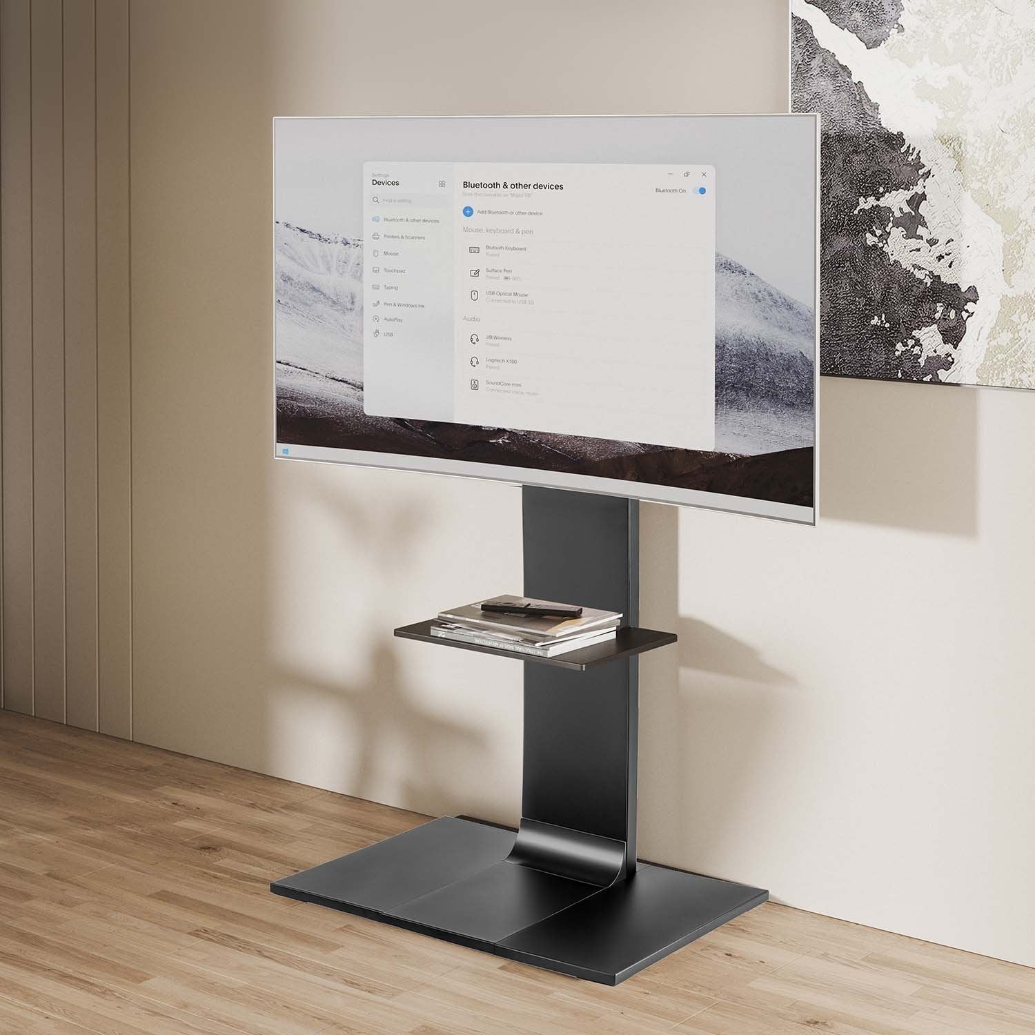 Aisens Soporte De Suelo Con Bandeja Dvd Para Monitor/Tv 50kg De 37-86, Negro