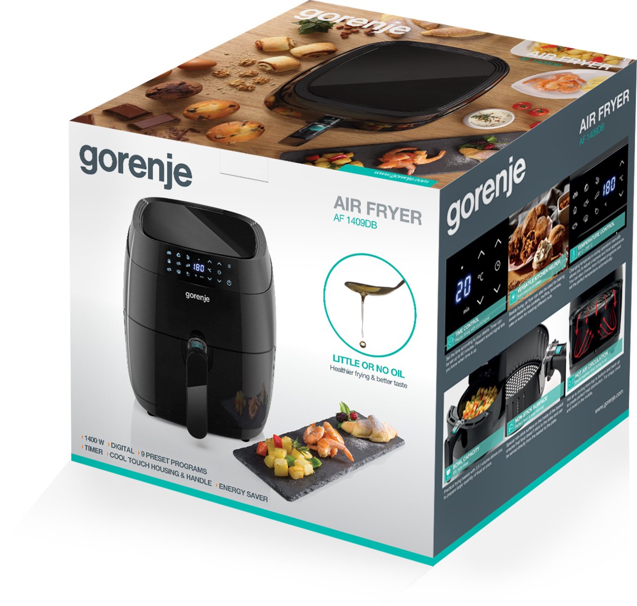 EAN 3838782424984 - Gorenje AF1409DB Sencillo 3,2 L 1400 W Freidora de aire caliente Negro imagen 9
