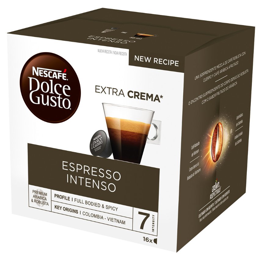 Nescafé Dolce Gusto Espresso. Tipo De Producto: Cápsula De Café Tipos De Bebida: Café Expreso Sistema De Cápsulas/Monodosis De Café: Dolce Gusto. Tipo De Embalaje: Caja. Cantidad Por Paquete: 16 Pieza(S)