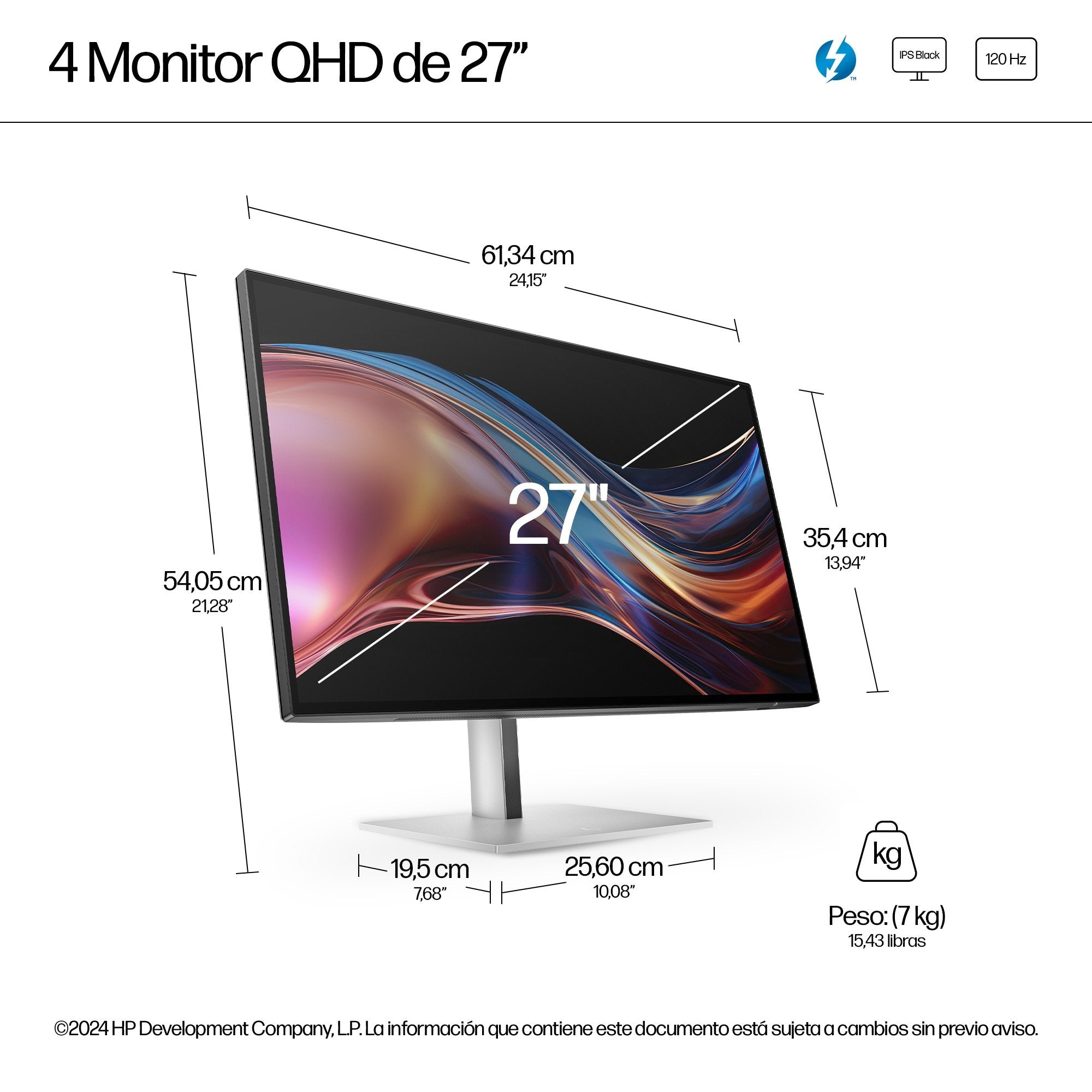 Monitor Led Hp 727pu Series 7 Pro  27" 2560 X 1440 Qhd @ 120 Hz Ips Black 400 Cd/M² 2000:1 Displayhdr 400 5 Ms Thunderbolt 4 Hdmi Displayport Negro Plata