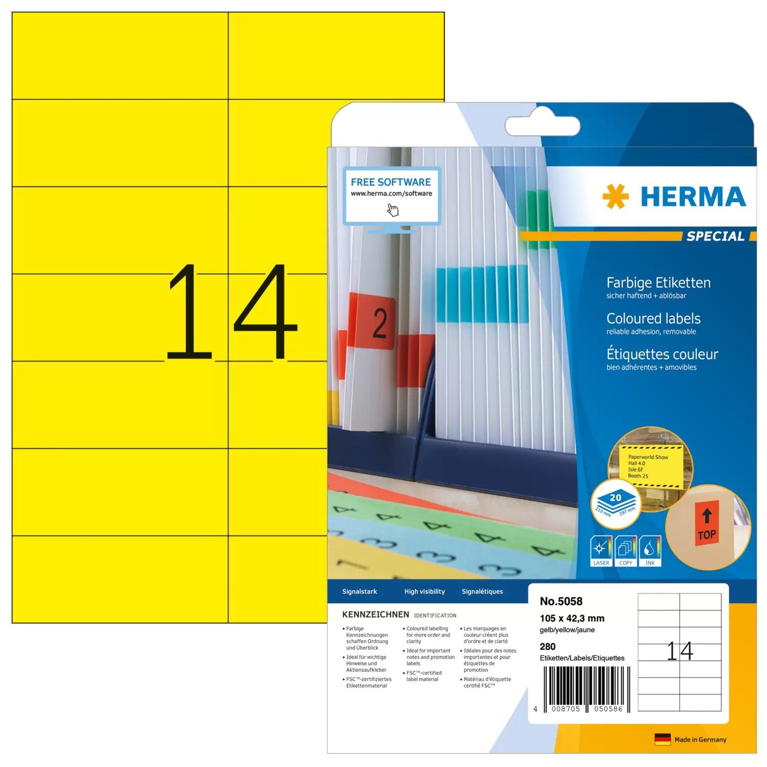 EAN 4008705050586 - HERMA 5058 etiqueta de impresora Amarillo Etiqueta para impresora autoadhesiva imagen 1