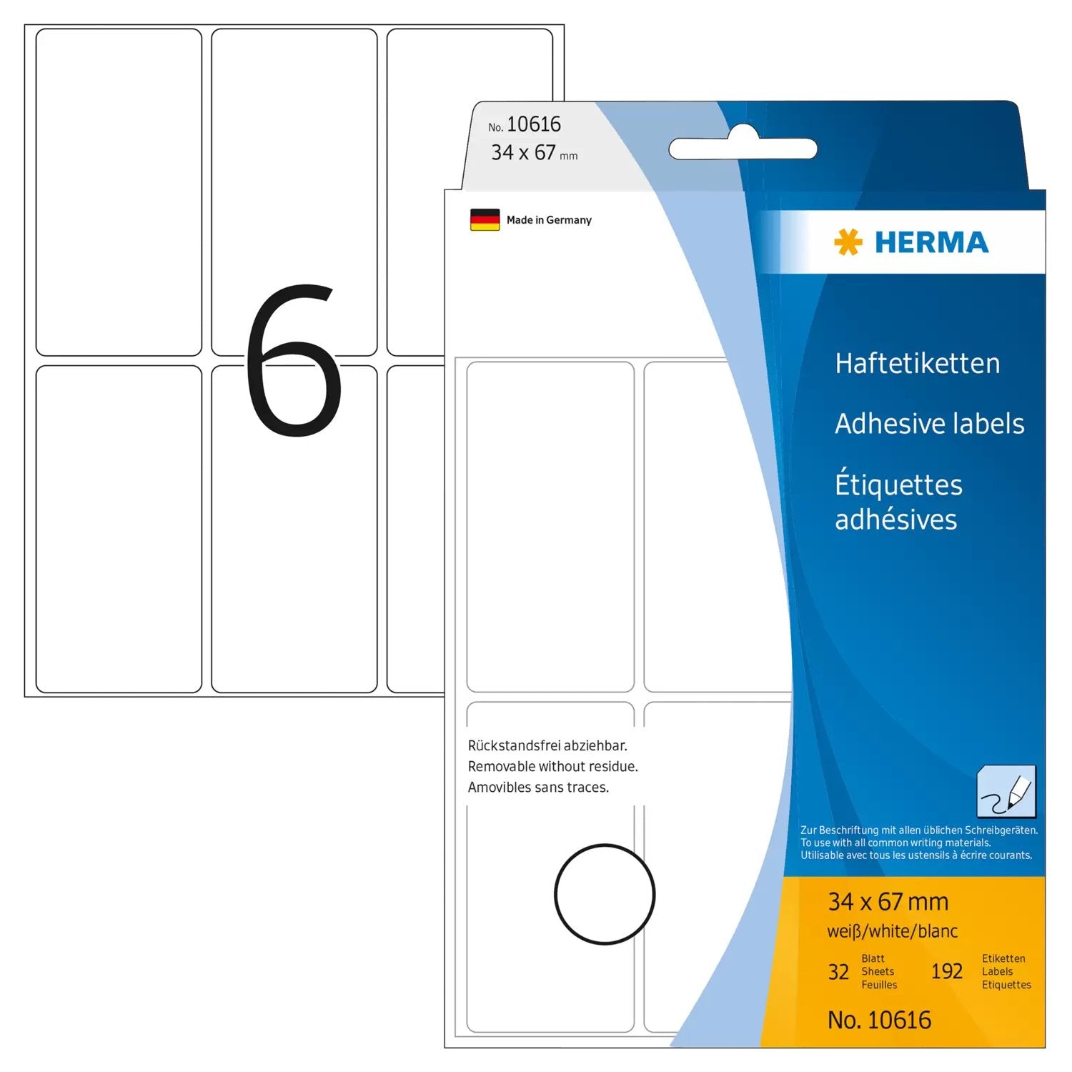 EAN 4008705106160 - HERMA 10616 etiqueta autoadhesiva Rectángulo redondeado Blanco 192 pieza(s) imagen 1
