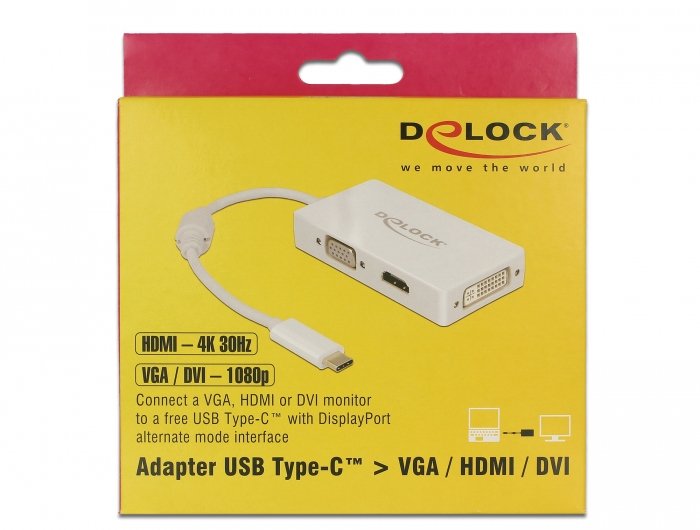 Delock Adapter Usb Type-C Male > Vga / Hdmi / Dvi Female White