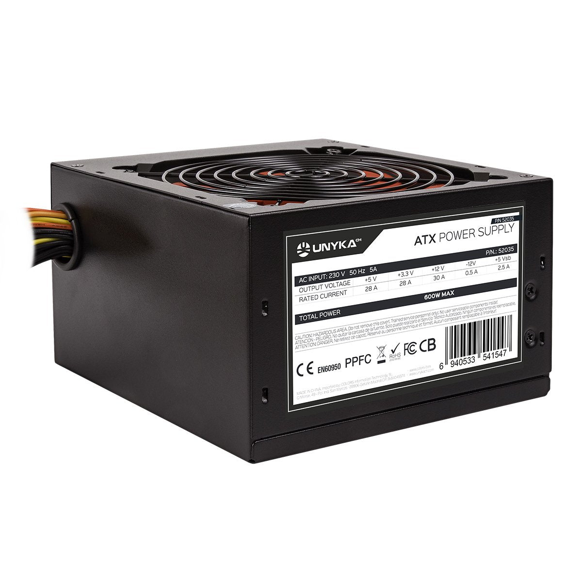 Fuente De Alimentación Unyka Atx  600w Gaming Negra