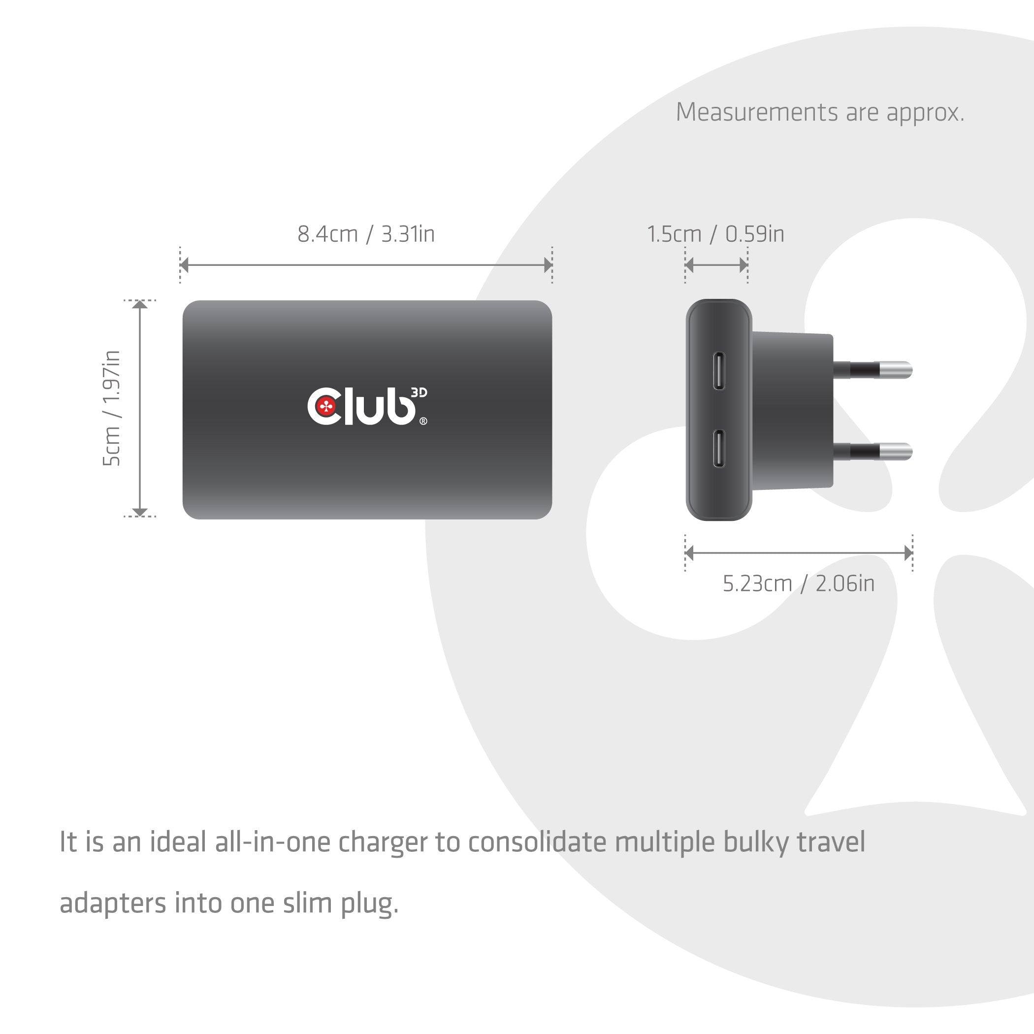 Club3d Cargador 2xusb Tipo C Slim Pd3.1 65w, Gan Retail