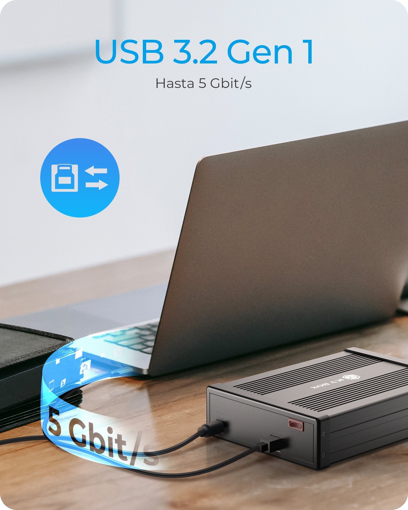 Caja Externa Icy Box 5,25'' Sata Ib-525-U3,Usb3.2 Type-C/A, Negro