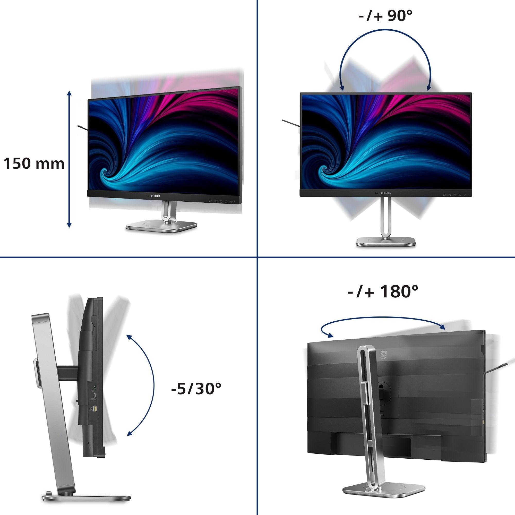 Monitor Philips 4000 Series 27b2n4500/00 27" 2560 X 1440 Pixeles Quad Hd Lcd Gris