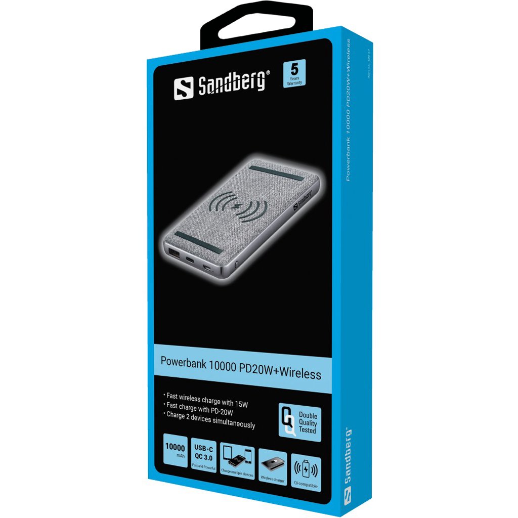 EAN 5705730420610 - Sandberg 420-61 batería externa Polímero de litio 10000 mAh Cargador inalámbrico Negro, Gris imagen 2