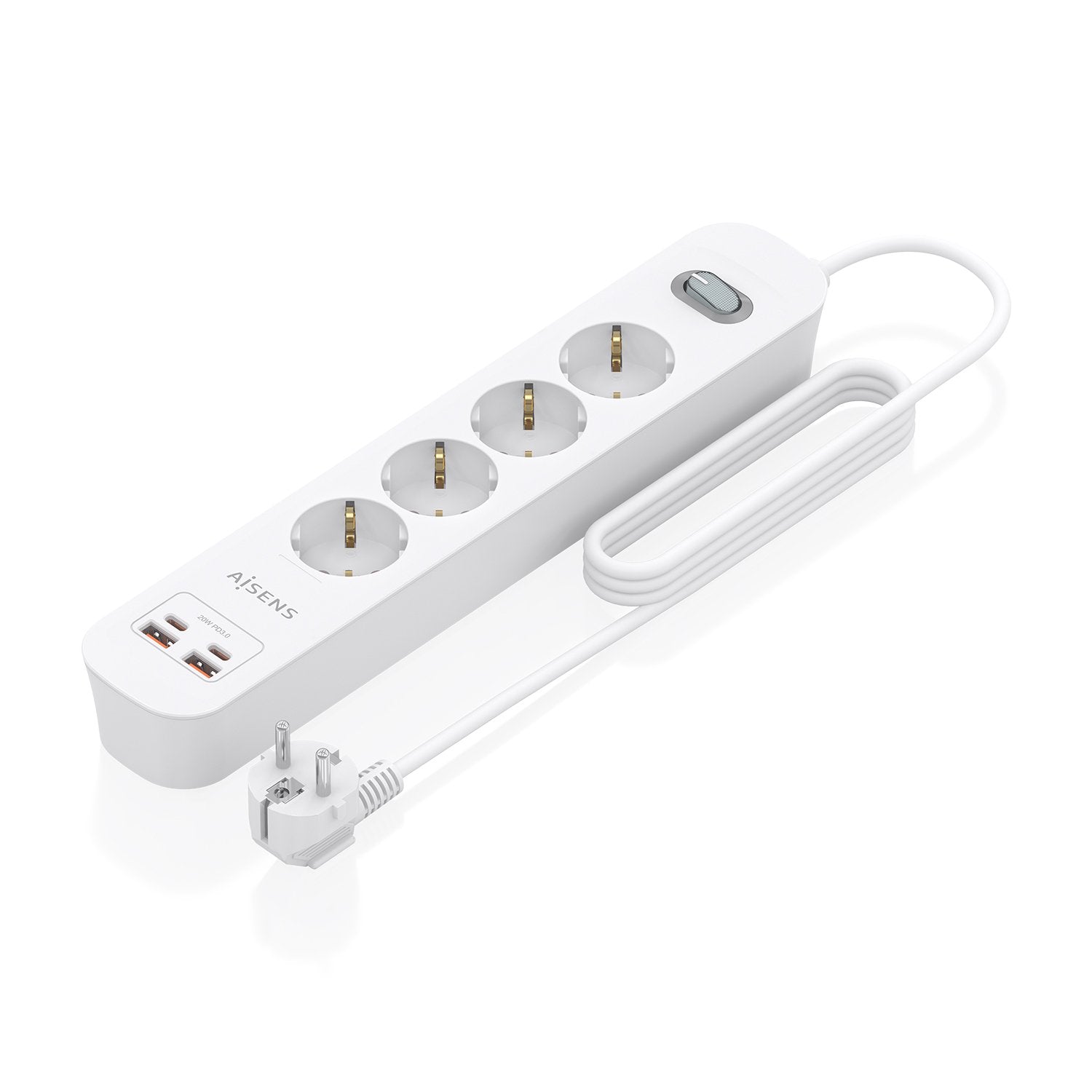 EAN 8435739904442 - AISENS ASPS-2A2C12-W base múltiple 1,4 m 4 salidas AC Interior imagen 1