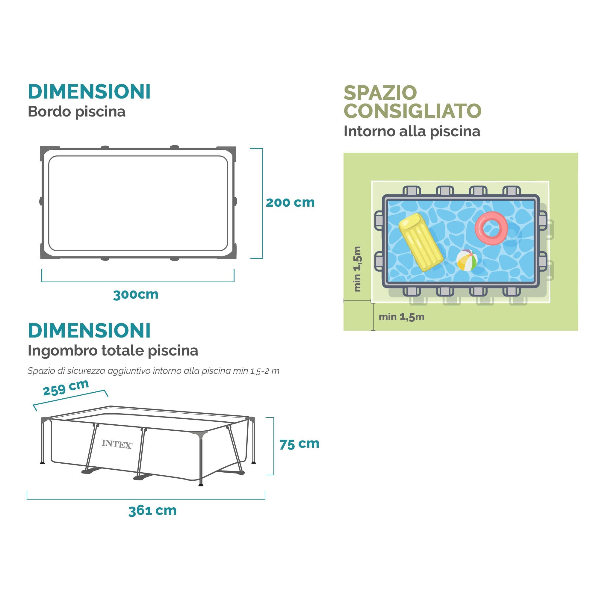 Piscina Rectangular Con Estructura Metálica, 3834 L, 300 X 200 X 75 Cm