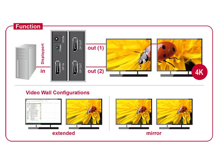 Delock 87691 Divisor Displayport 1.2 1 X Displayport In> 2 X Displayport Out 4k