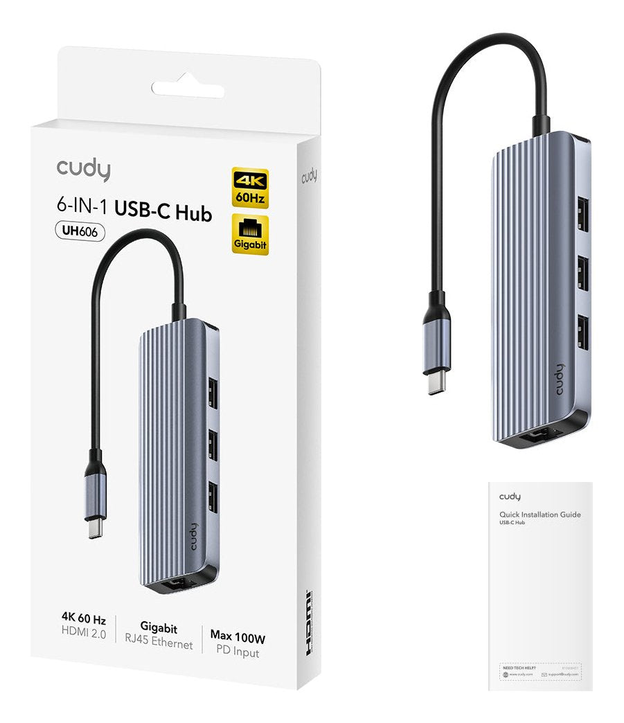 EAN 6971690794460 - Cudy UH606 base para portátil y replicador de puertos Alámbrico USB 3.2 Gen 1 (3.1 Gen 1) Type-C Gris, Pl imagen 2
