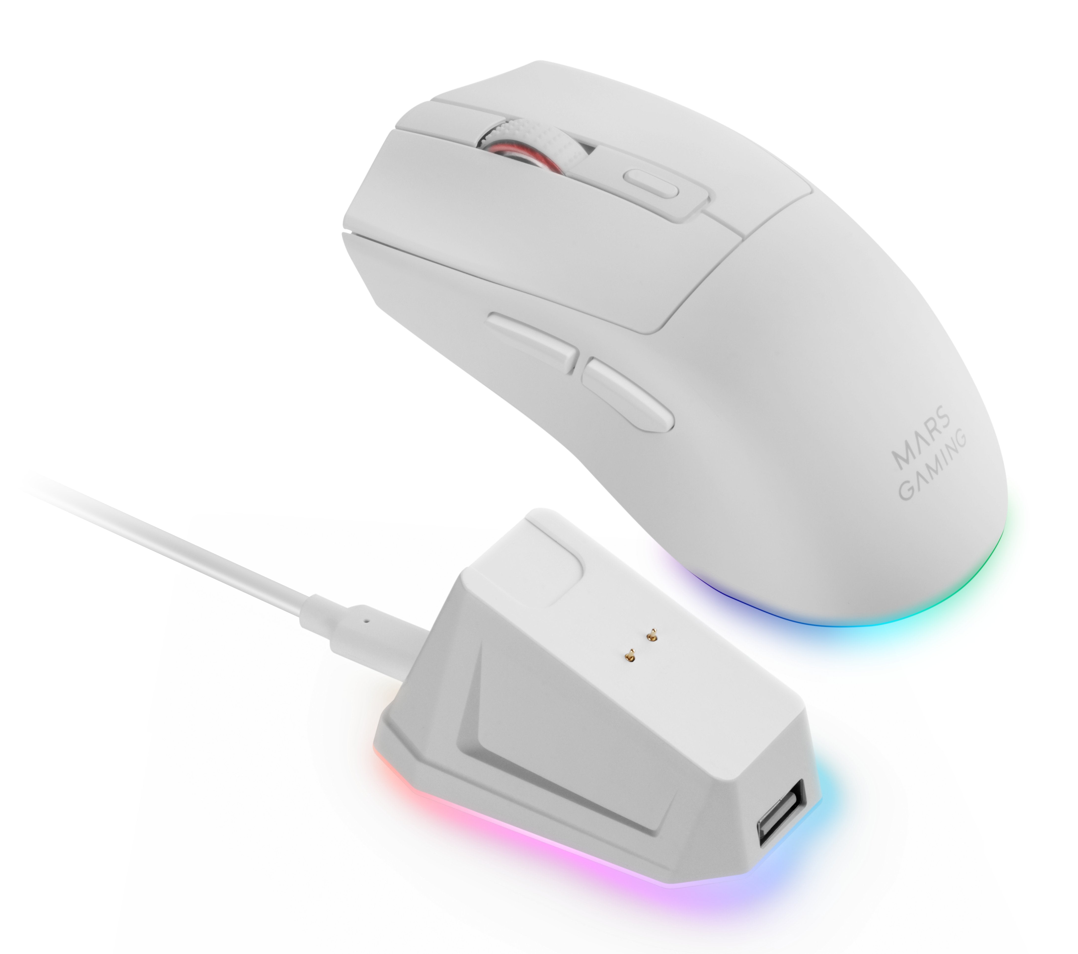 Raton Optico Mmt3 Rgb Blanco Mars Gaming Rgb Chroma/ Óptico/ 14400 Dpi/ Base De Carga/ Recargable Hasta 100h De Uso