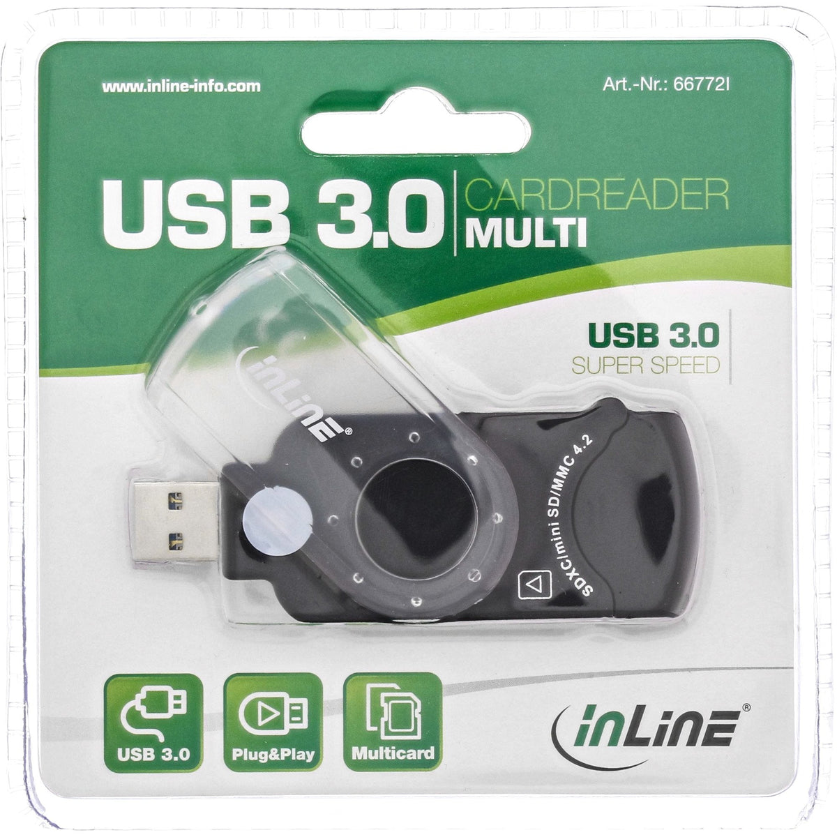 Lector De Tarjetas Inline Mobile Usb 3.0, Para Sd/Sdhc/Sdxc, Microsd