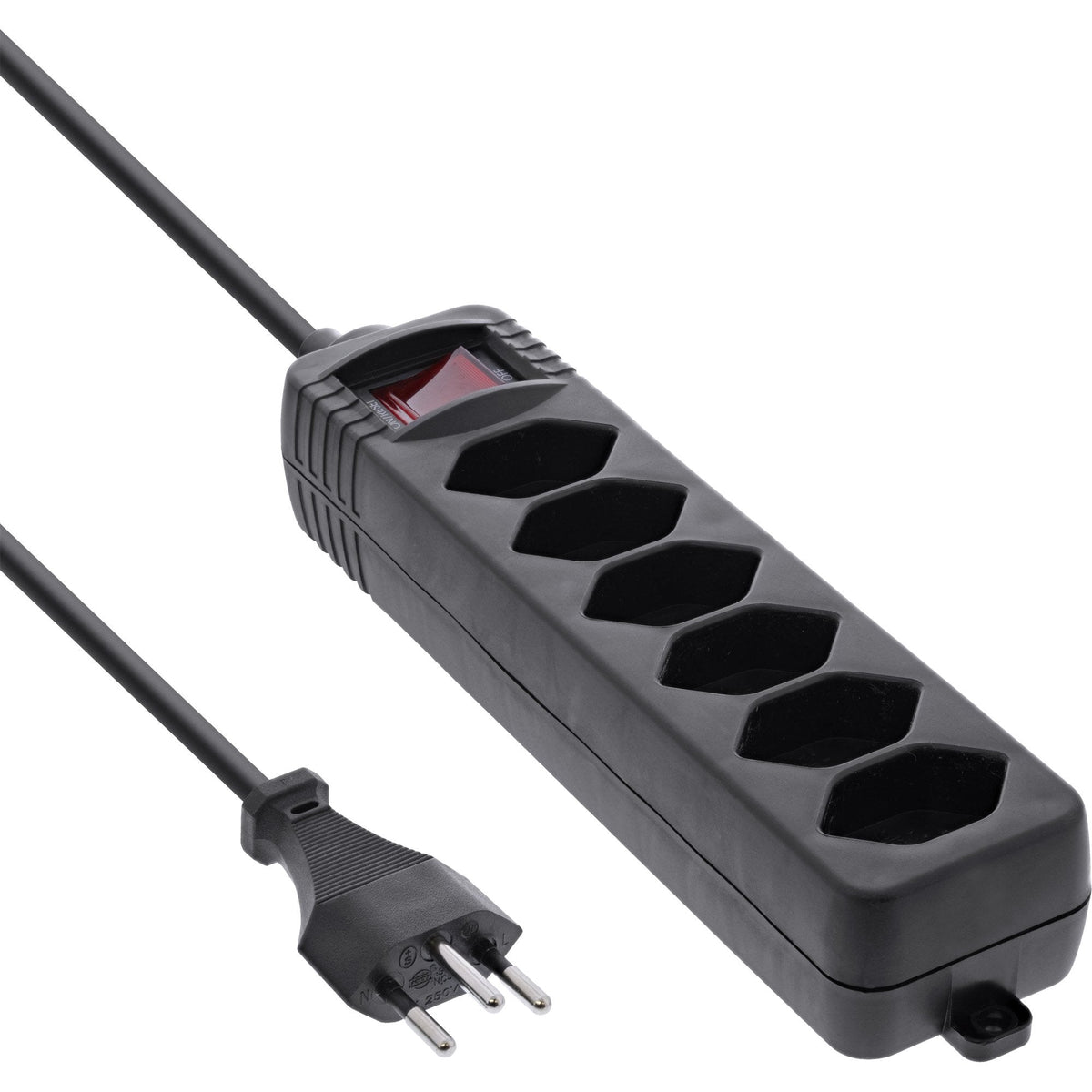 Regleta Inline Suiza, 6 Vías, Con Interruptor, 1,5 M, Negra