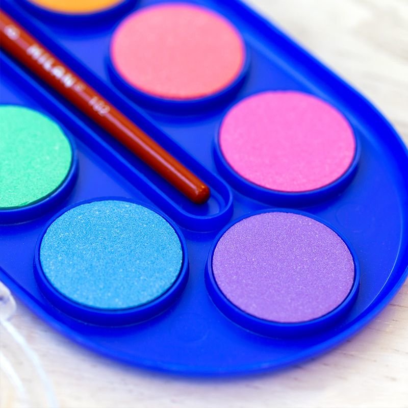 Milan Estuche De 12 Acuarelas Ø30 Mm + Pincel  Serie 101 - Mezclable - Colores Fluorescentes Y Metalizados