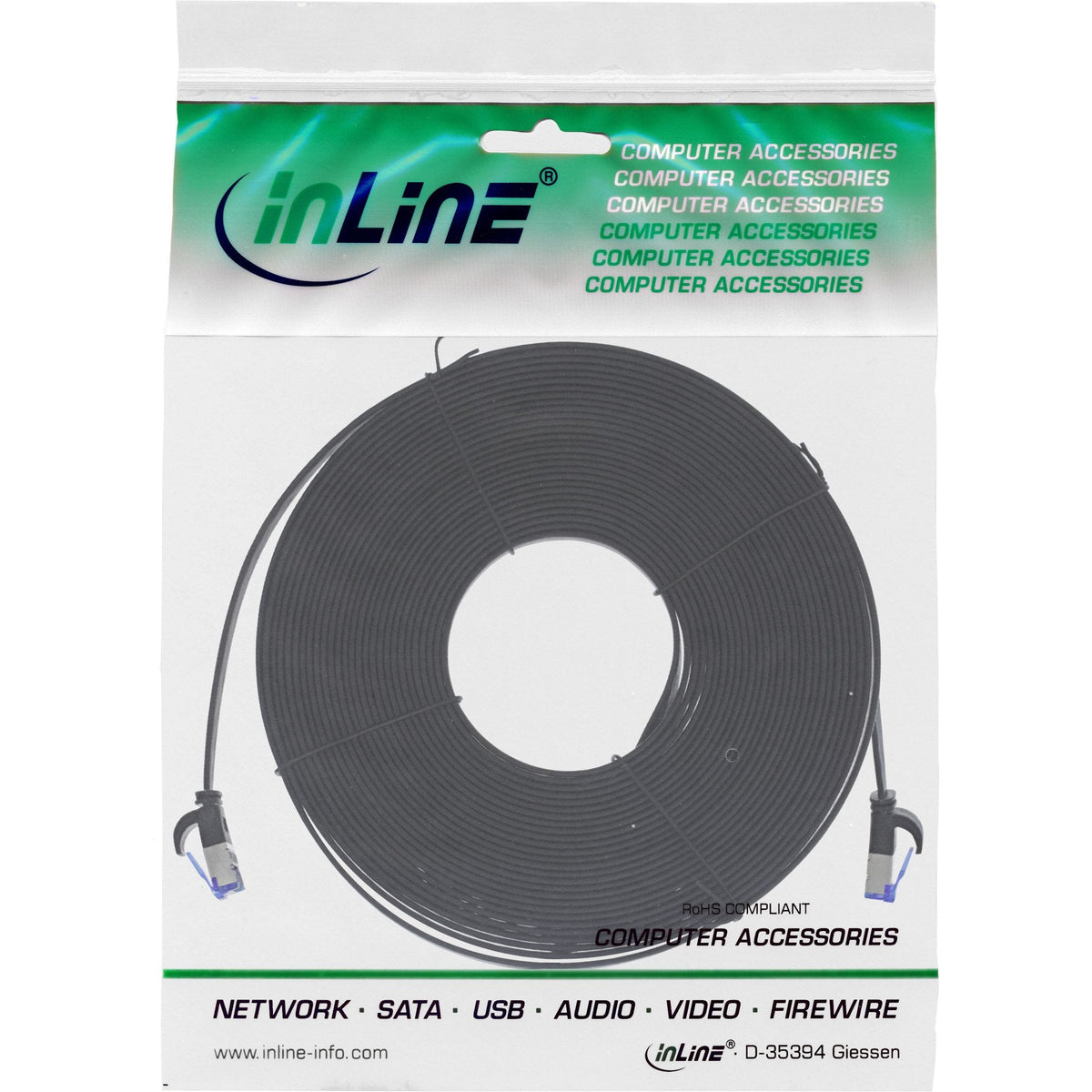 Cable De Red Plano Inline, U/Ftp, Cat.6a, Tpe Libre De Halógenos, Negro, 7,5m