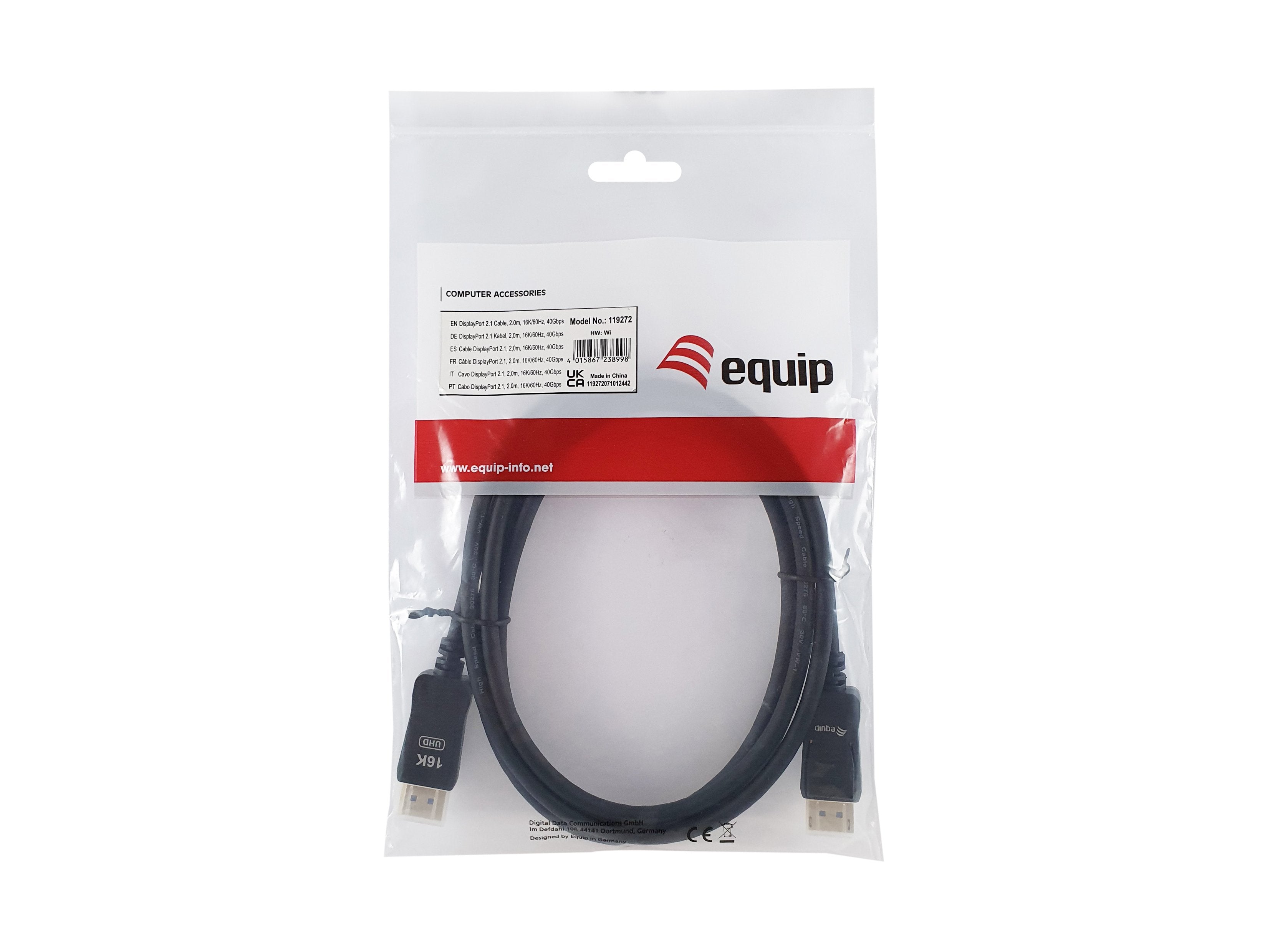 Equip Displayport 2.1 M M 2.00m16k 60hz Komp.Hdcp Prem. Gr