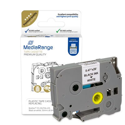 Mediarange Cinta Brother Tz-231 / Tze-231 12 Mm 8 M  Negro, Blanco,