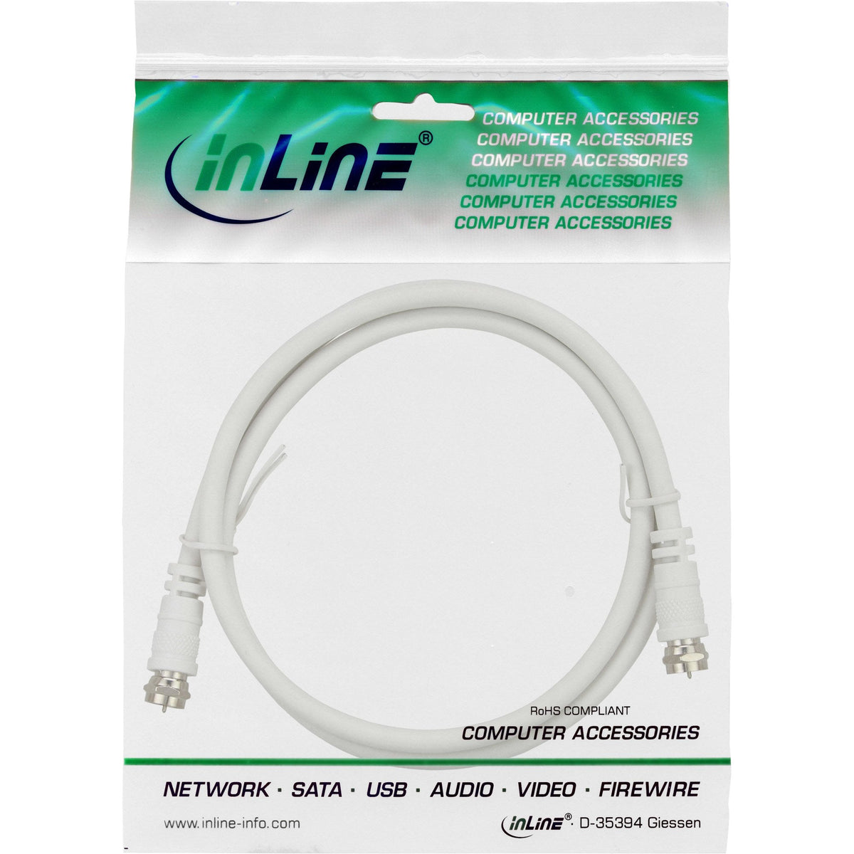 Cable Inline Sat 2x Apantallado Ultra Baja Pérdida 2x F-Plug >75db Blanco 3m