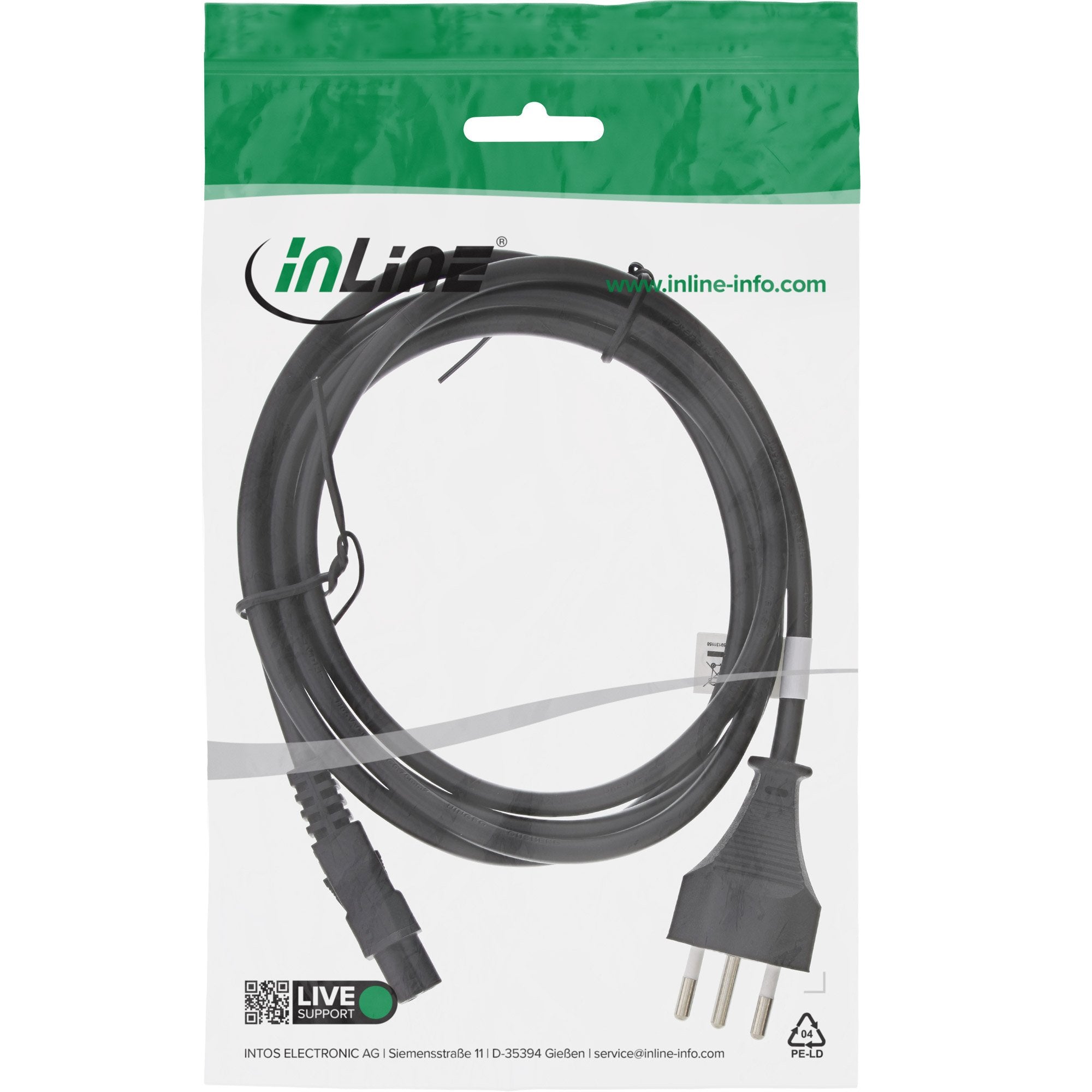 Cable De Alimentación Inline Para Notebook Suiza Acoplamiento De 3 Pines 2m