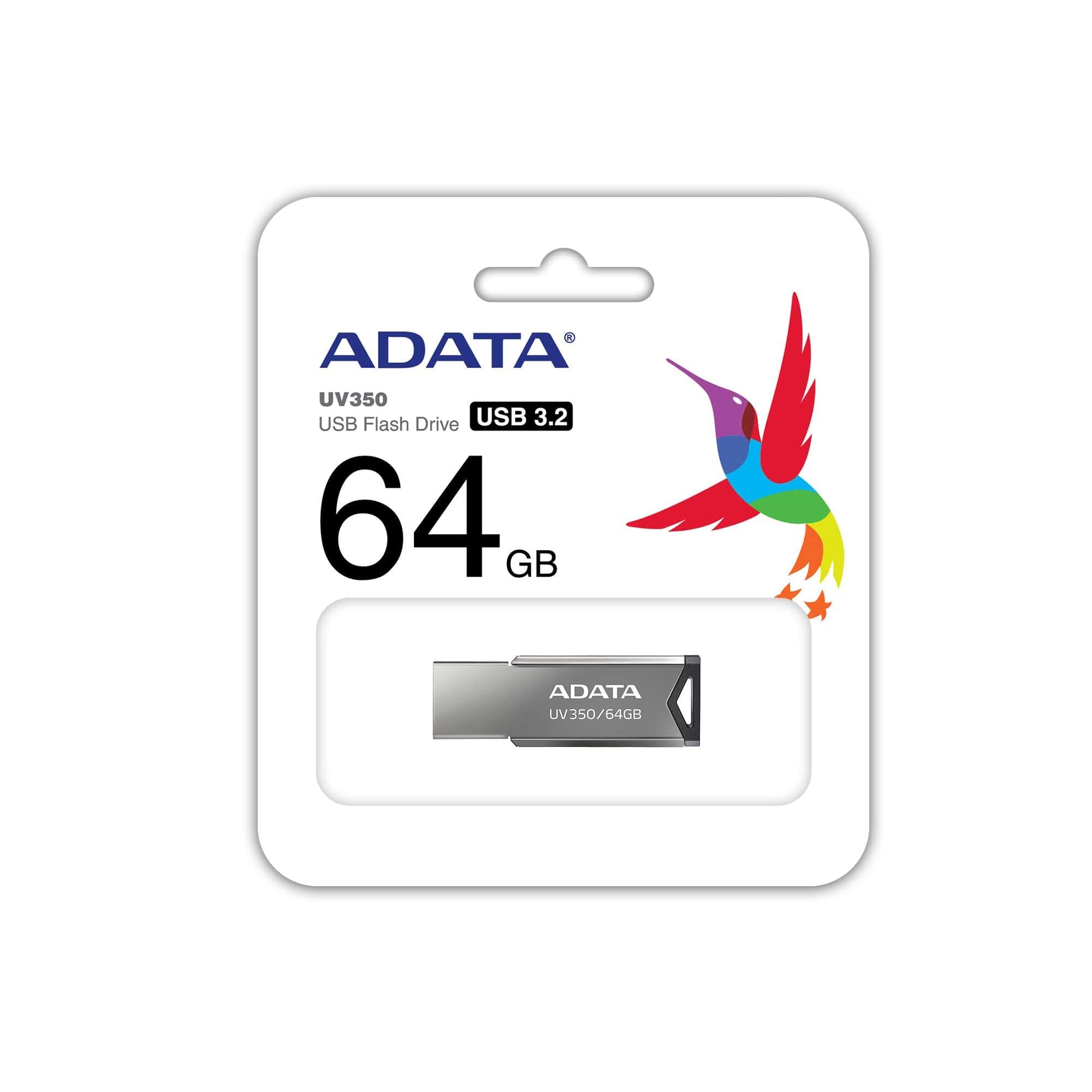 Pendrive Adata Uv350 Auv350-64g-Rbk (64gb; Usb 3.1; Silver Color)