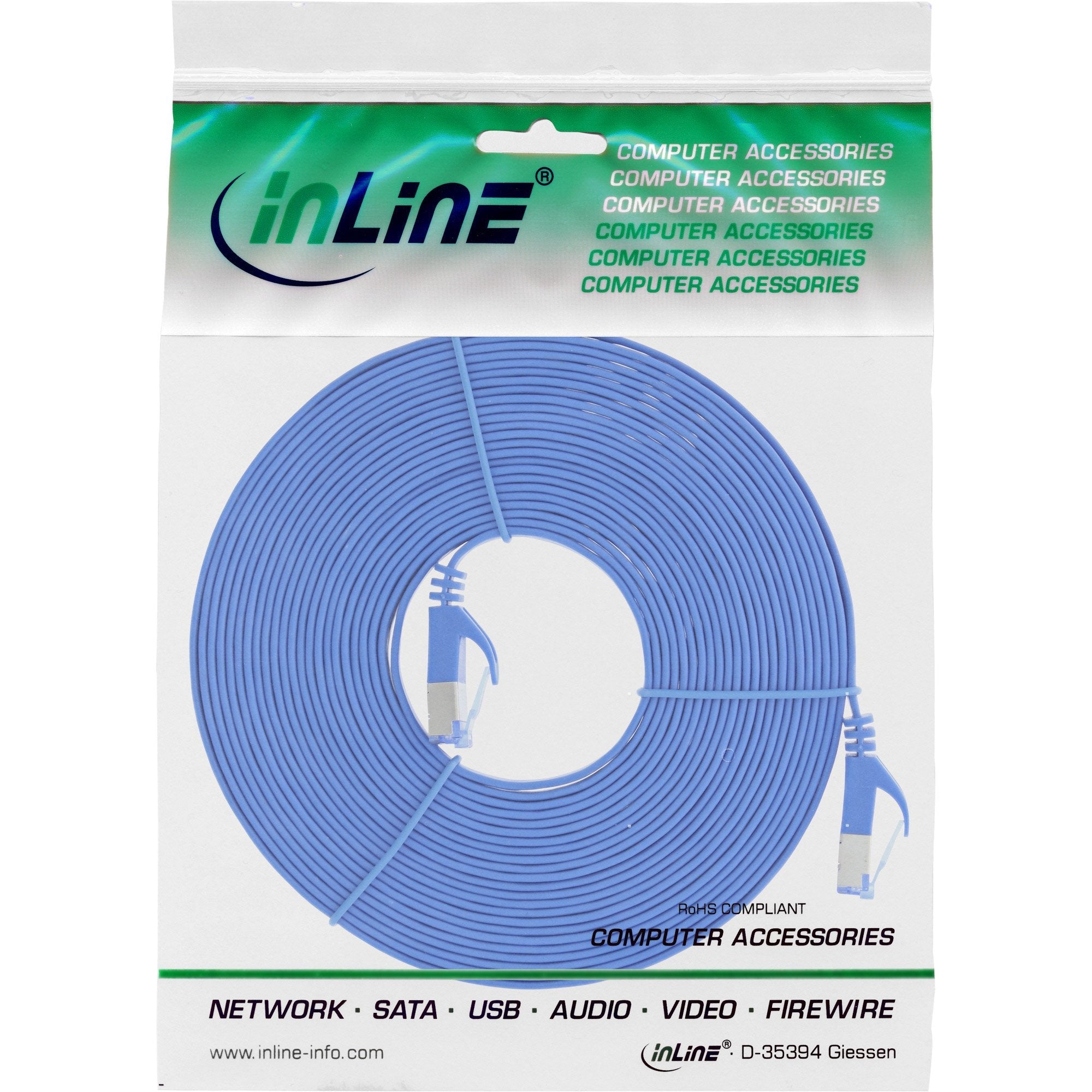 Cable De Red Plano Inline, U/Ftp, Cat.6a, Azul, 10 M
