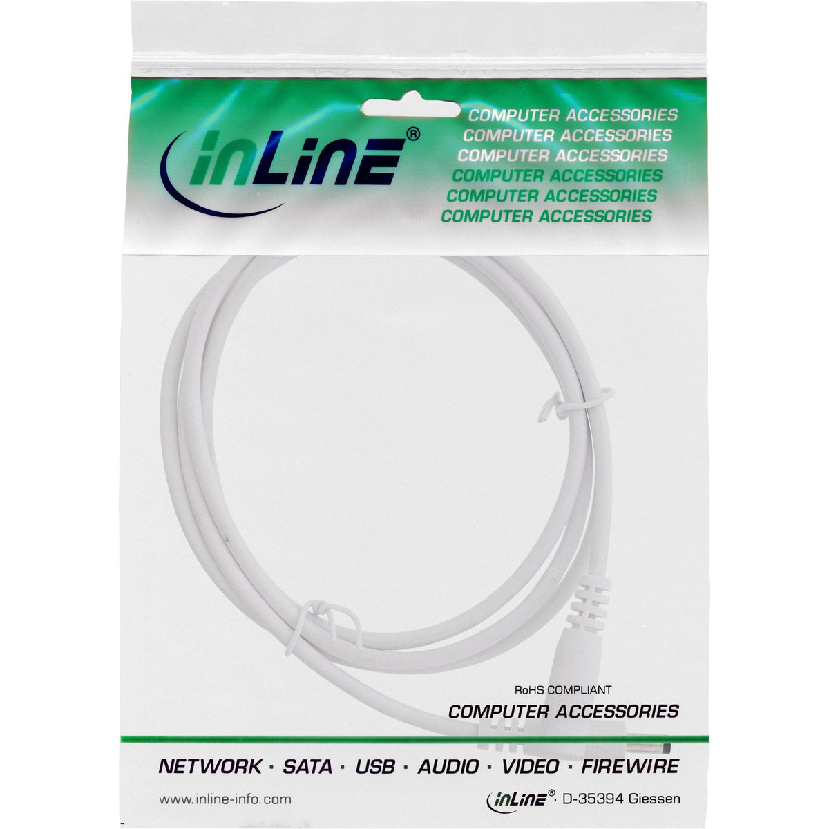 Cable De Extensión De Cc Inline, Enchufe De Cc Macho/Hembra 4,0x1,7 Mm, Awg 18, Blanco, 0,5 M