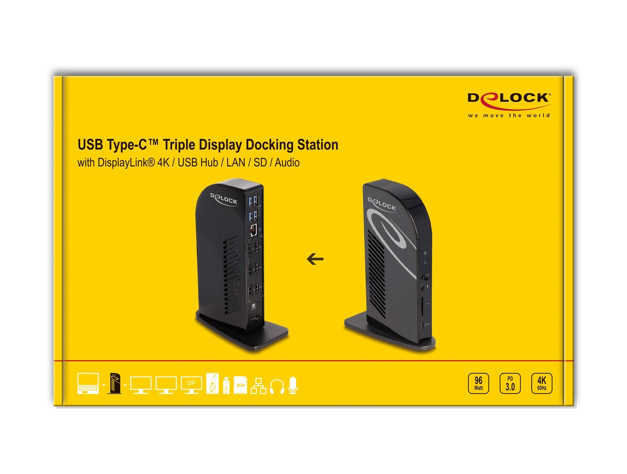 Delock Usb Tipo-C Triple Display Dockingstation Con Displaylink® 4k /