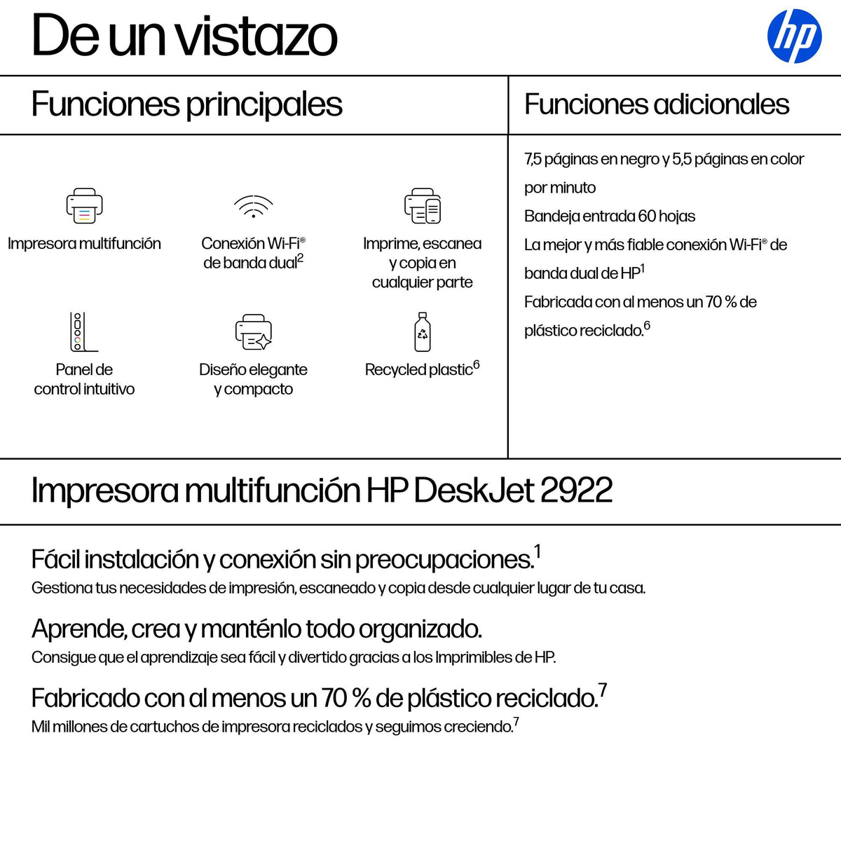 EAN 198828789792 - HP DeskJet 2922 Inyección de tinta térmica A4 4800 x 1200 DPI 7,5 ppm Wifi imagen 3