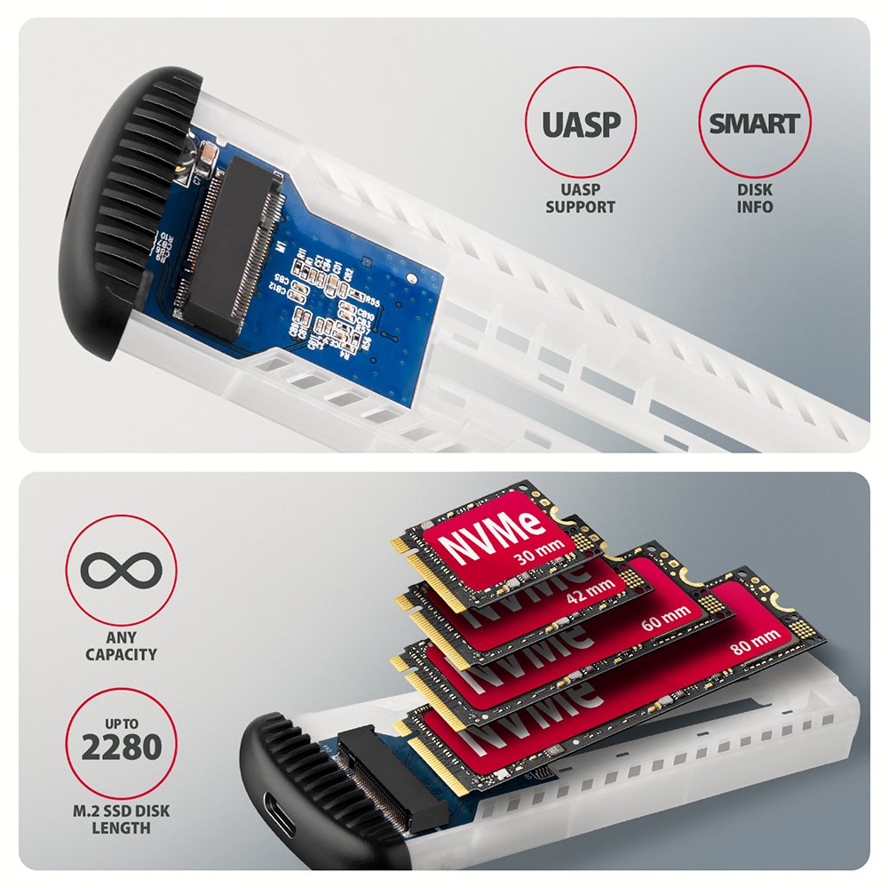 Ssd Acc Enclosure M.2 Nvme/Usb-C Eem2-Sc Axagon