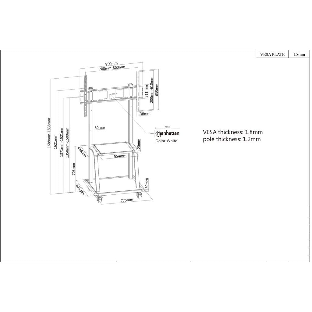 Manhattan Soporte Universal Para Tv De Alta Resistencia Apto Para Tv De 37" A 100" Negro