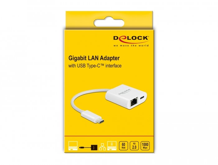Adaptador Delock Usb 3.2 Gen 1, Conector Usb-C> Socket Rj-45 + Usb-C Socket White, Pd, Compre Con Hasta 60 Vatios 65402