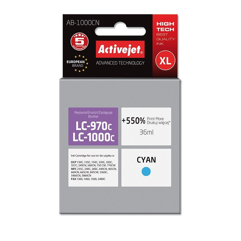 Tinta Tusz Activejet Ab-1000cn | Cyan | 35 Ml | Brother Lc1000c,Lc970c