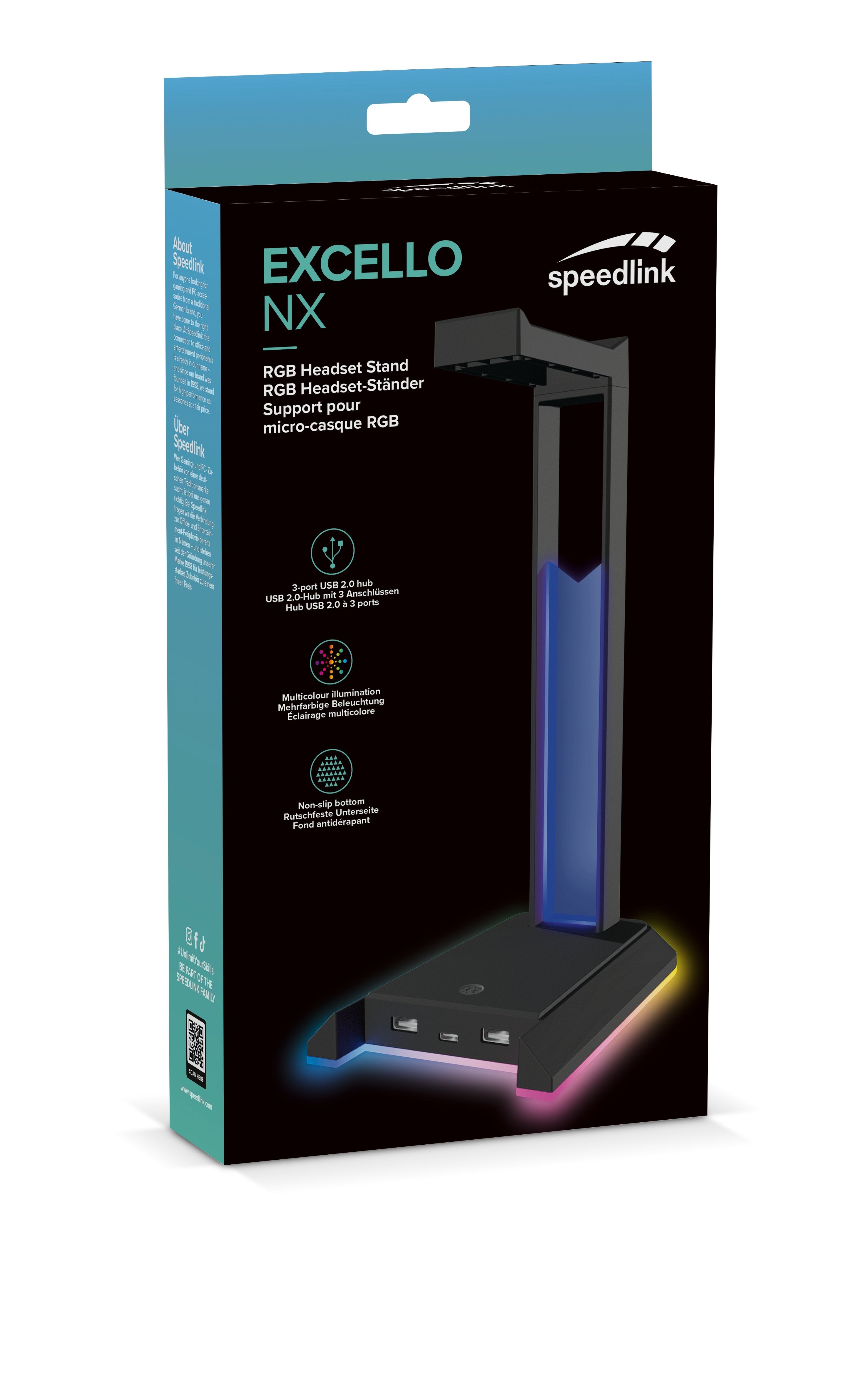 Speedlink Excello Nx Rgb Headset Stand, Usb 2.0 Hub, Black