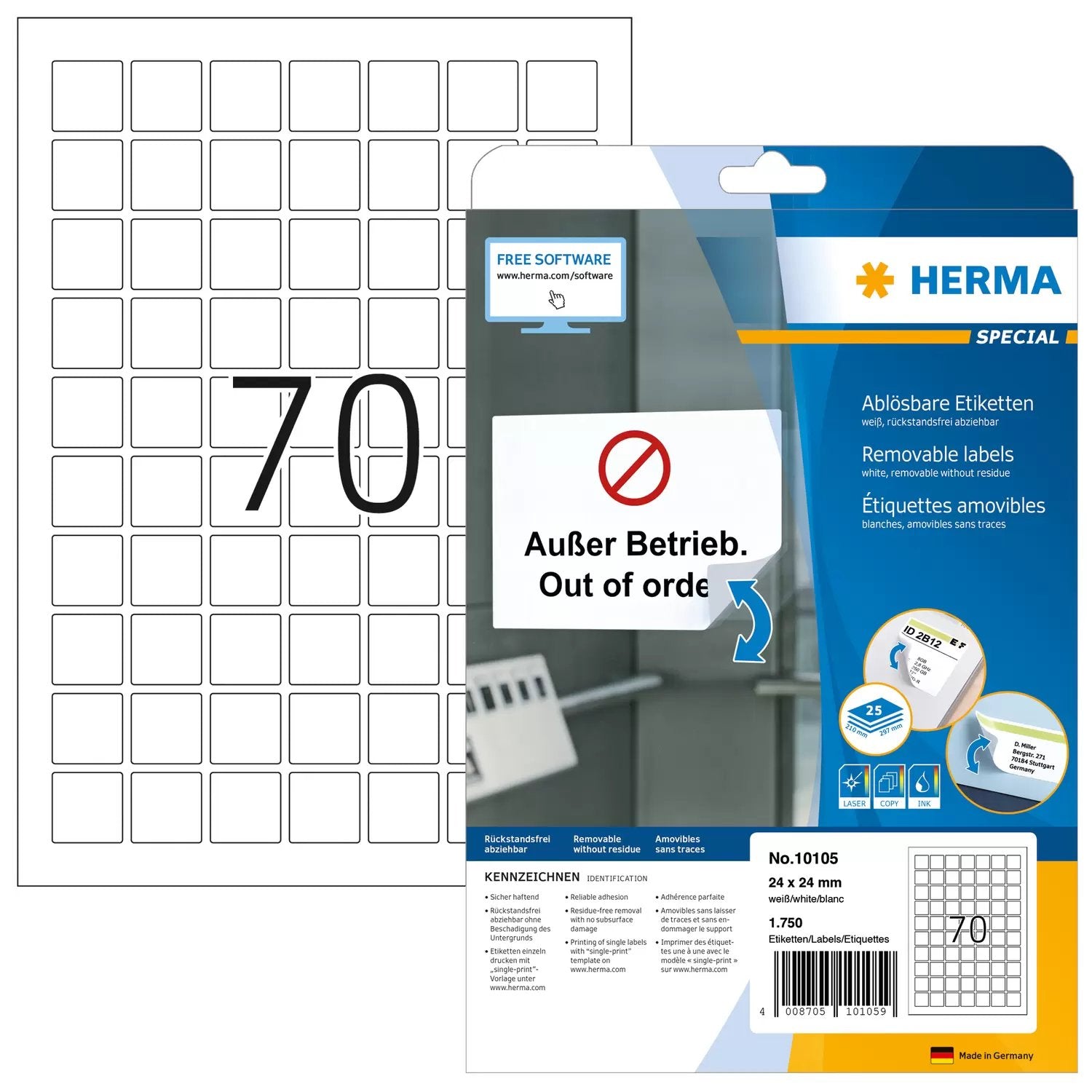 EAN 4008705101059 - HERMA 10105 etiqueta de impresora Blanco Etiqueta para impresora autoadhesiva imagen 1