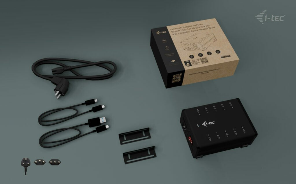 I-Tec Usb-C Usb-A Metal Charging+Data Hub 15w Per Port 10x Usb-C Integrated Power Adapter 180w