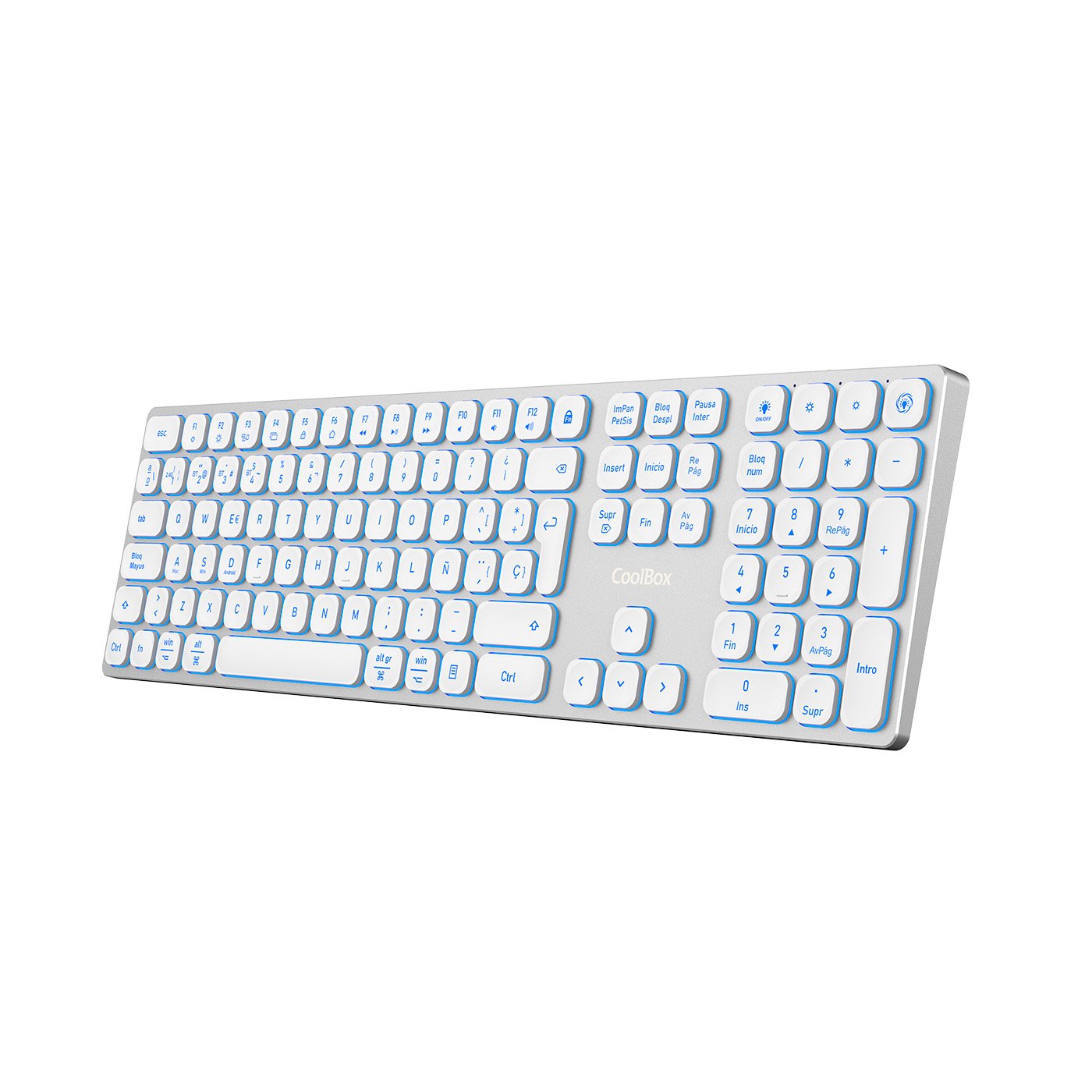 Coolbox Teclado Inalambrico Retroiluminado Moonlight Key B431 Usb-C+Bt5.1+Rf2.4g Blanco Aluminio