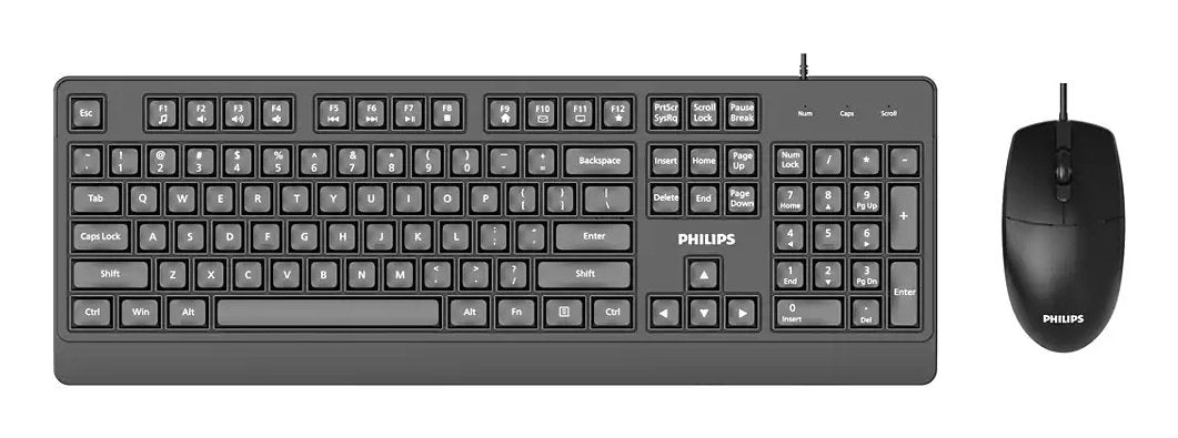 Teclado Y Mouse Philips Spt6247b Cable Usb 2.0 1200 Dpi Atajos Multimedia Negro Ergonomico