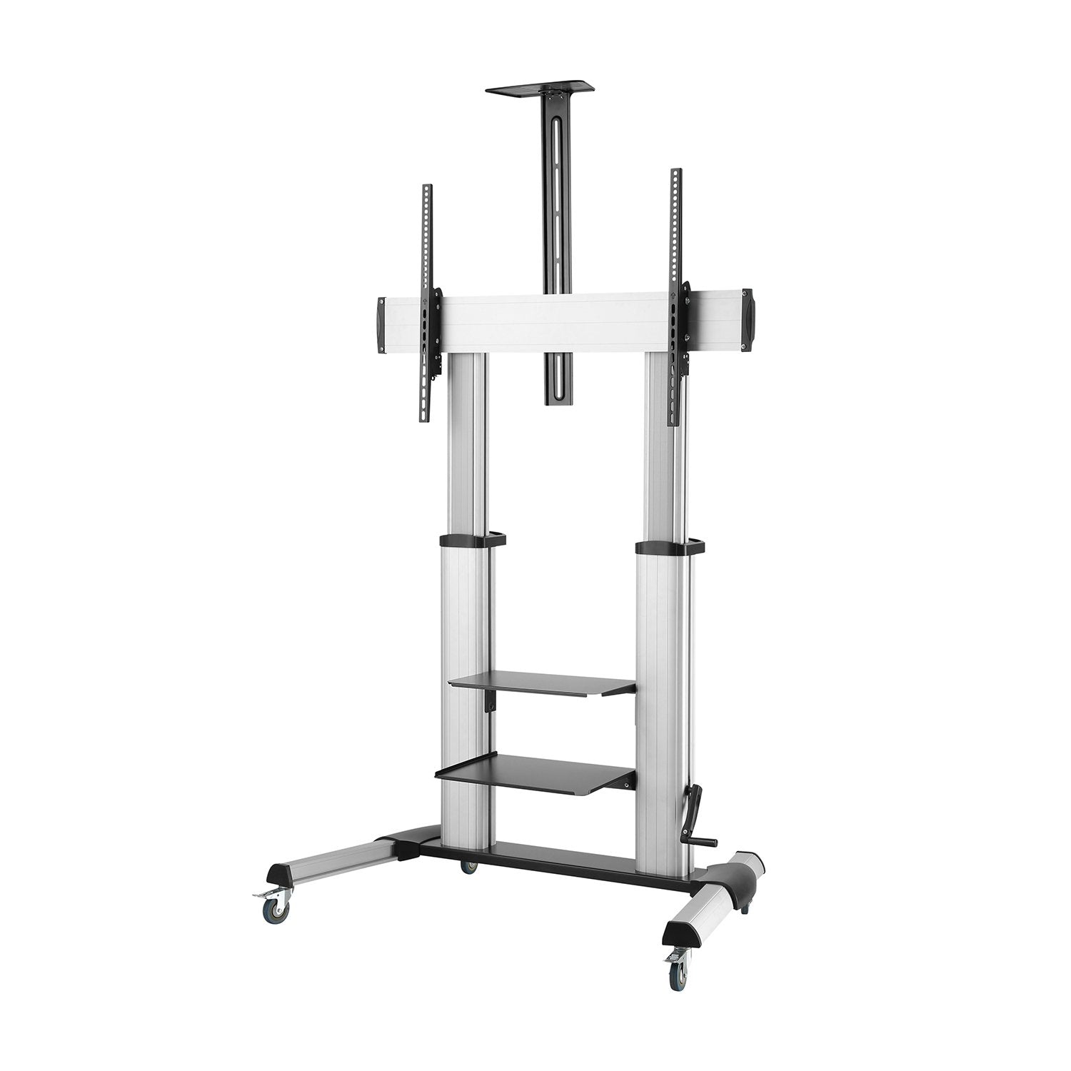 Aisens Soporte De Suelo Pro Con Ruedas Y Manivela - Bandeja Para Dvd Y Soporte De Camara Para Monitor/Tv - Hasta 100kg