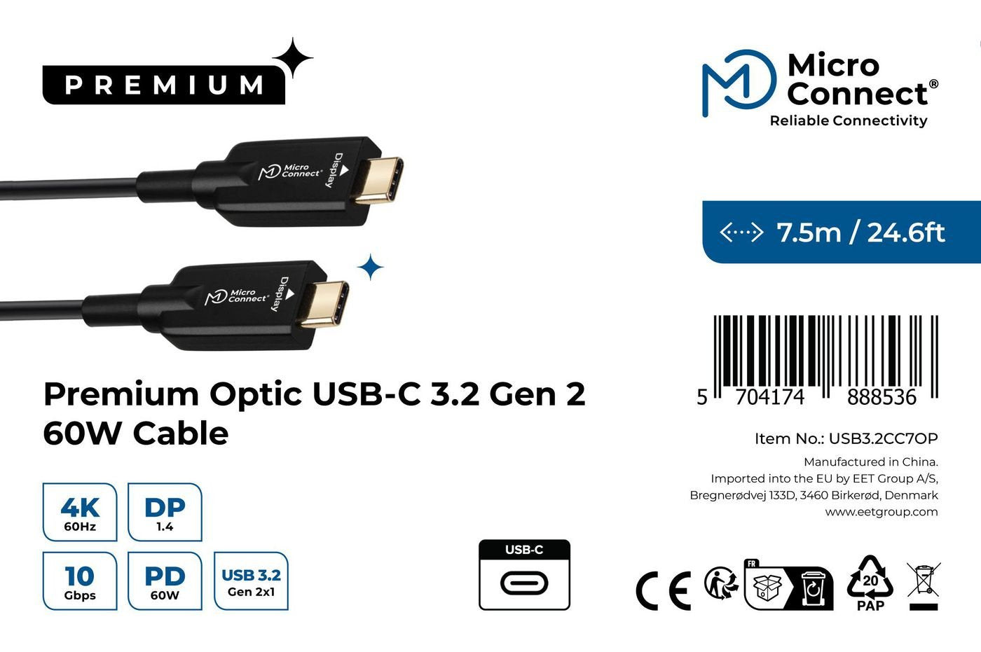 EAN 5704174888536 - Microconnect USB3.2CC7OP cable USB USB 3.2 Gen 2 (3.1 Gen 2) 7,5 m USB C Negro imagen 3