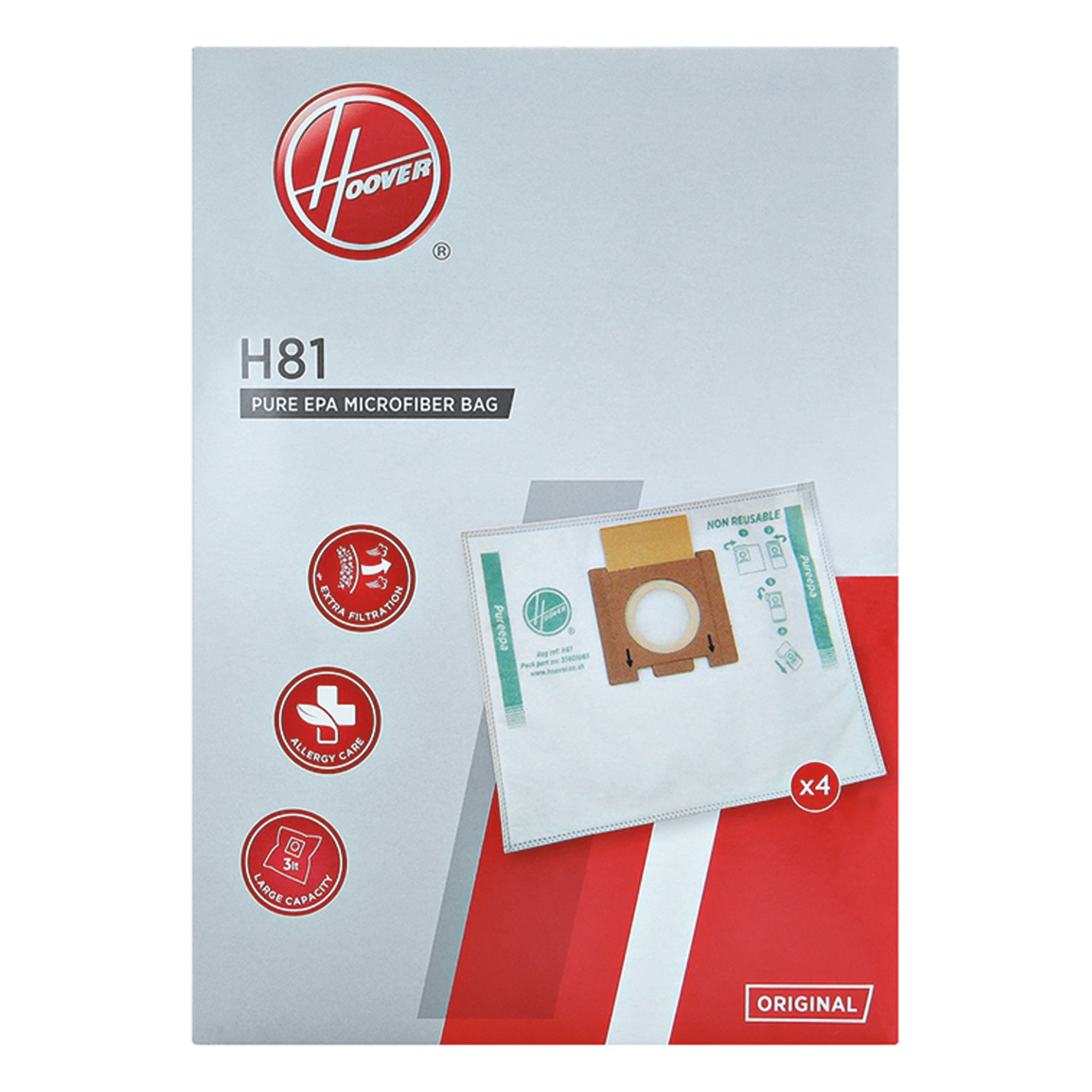 Bolsa Pure Hepa Hoover H81 Para Aspirador Telios Extra 4 Unidades