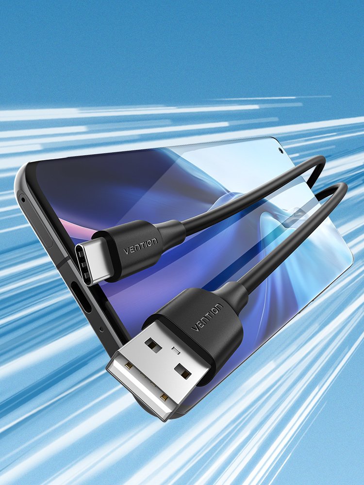 Cable Usb 2.0 Tipo-C Vention Cthbd Usb Tipo-C Macho Usb Macho Hasta 60w 480mbps 50cm Negro