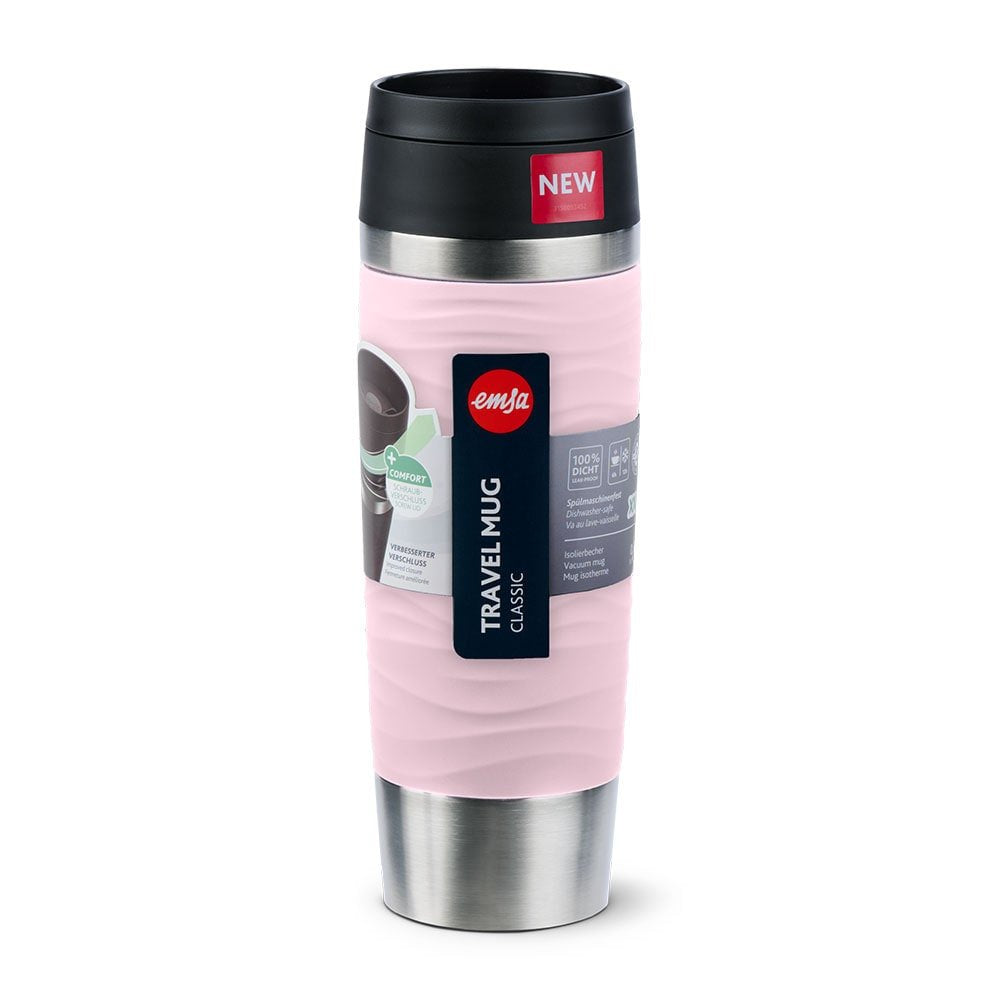 Taza Térmica  Emsa Travel Mug  Waves Grande Rosa Claro/Acero Inoxidable, 0,5 Litros N2022700