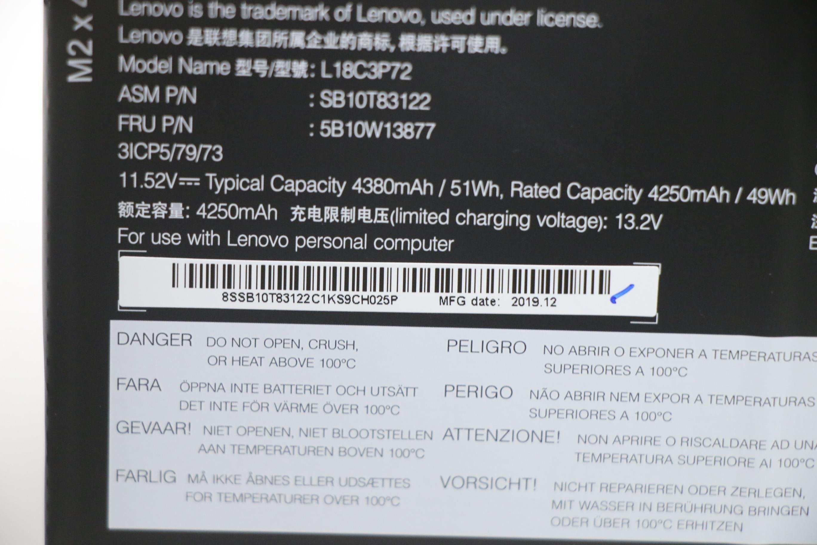 Internal, 3c, 50wh, Liion, Cxp - 5b10w13877, Battery, Lenovo - Warranty: 6m