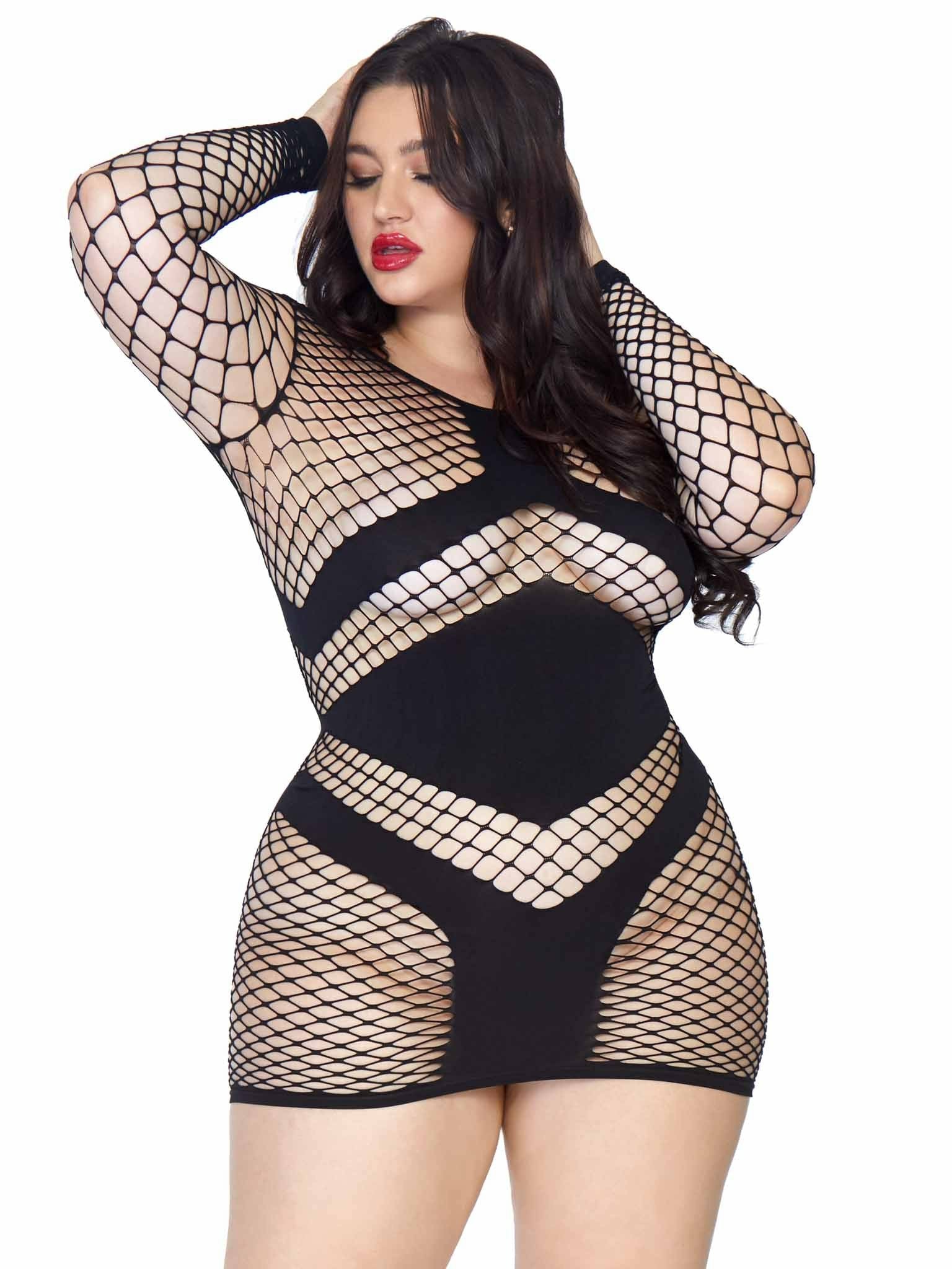 Leg Avenue - Mini Vestido Red Sexy Negro Talla Grande 1x/2x