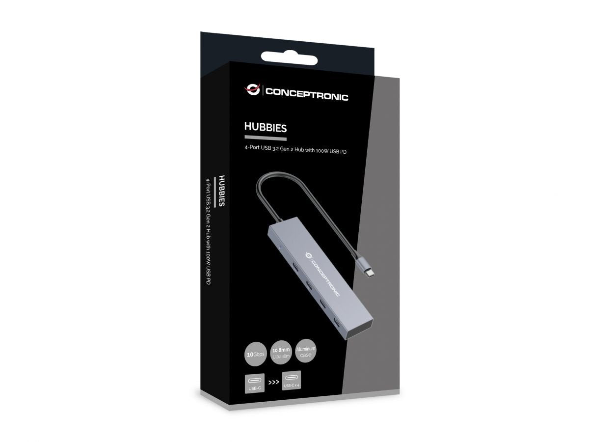 Conceptronic Hub Usb-C Con 4x Usb-C Pd De Hasta 100w - Carcasa De Aluminio